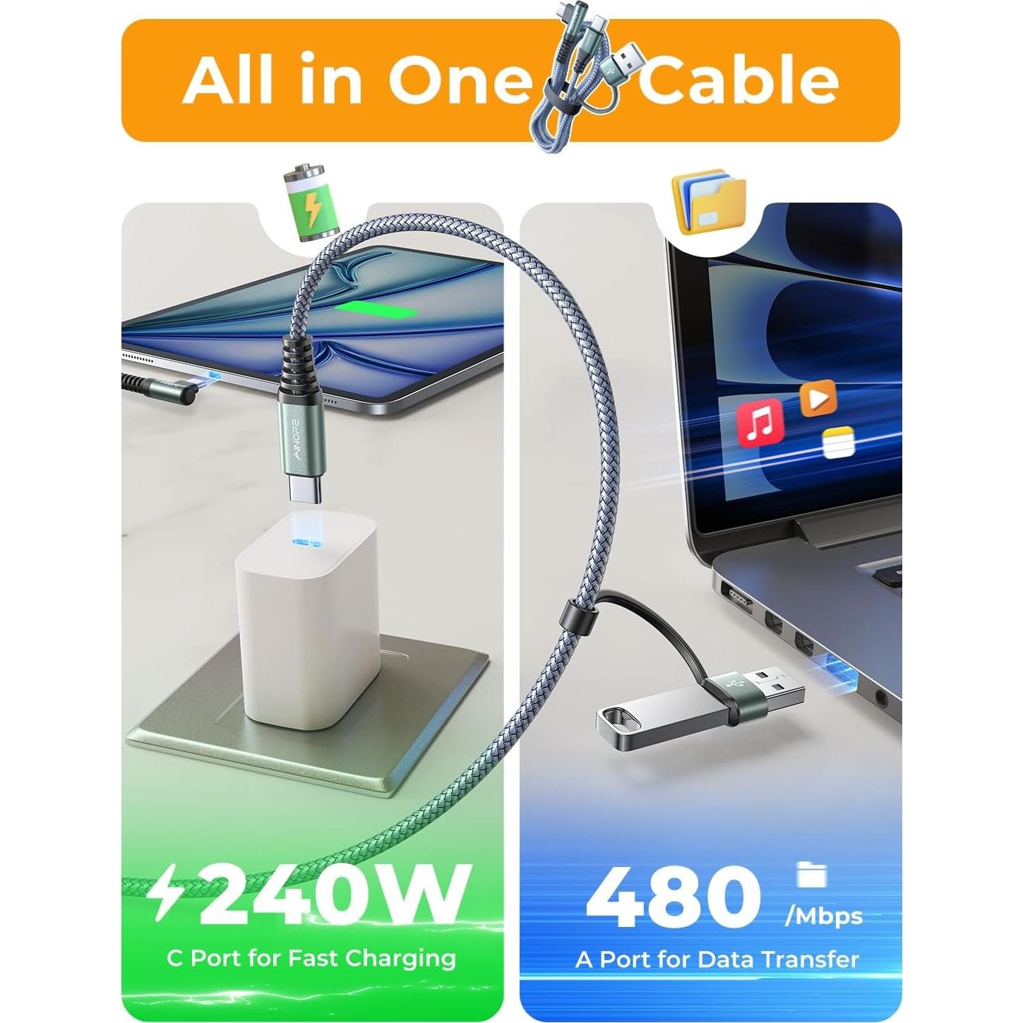 Cable USB C AINOPE 240W 3m Carga Rápida Tipo C iPhone 16