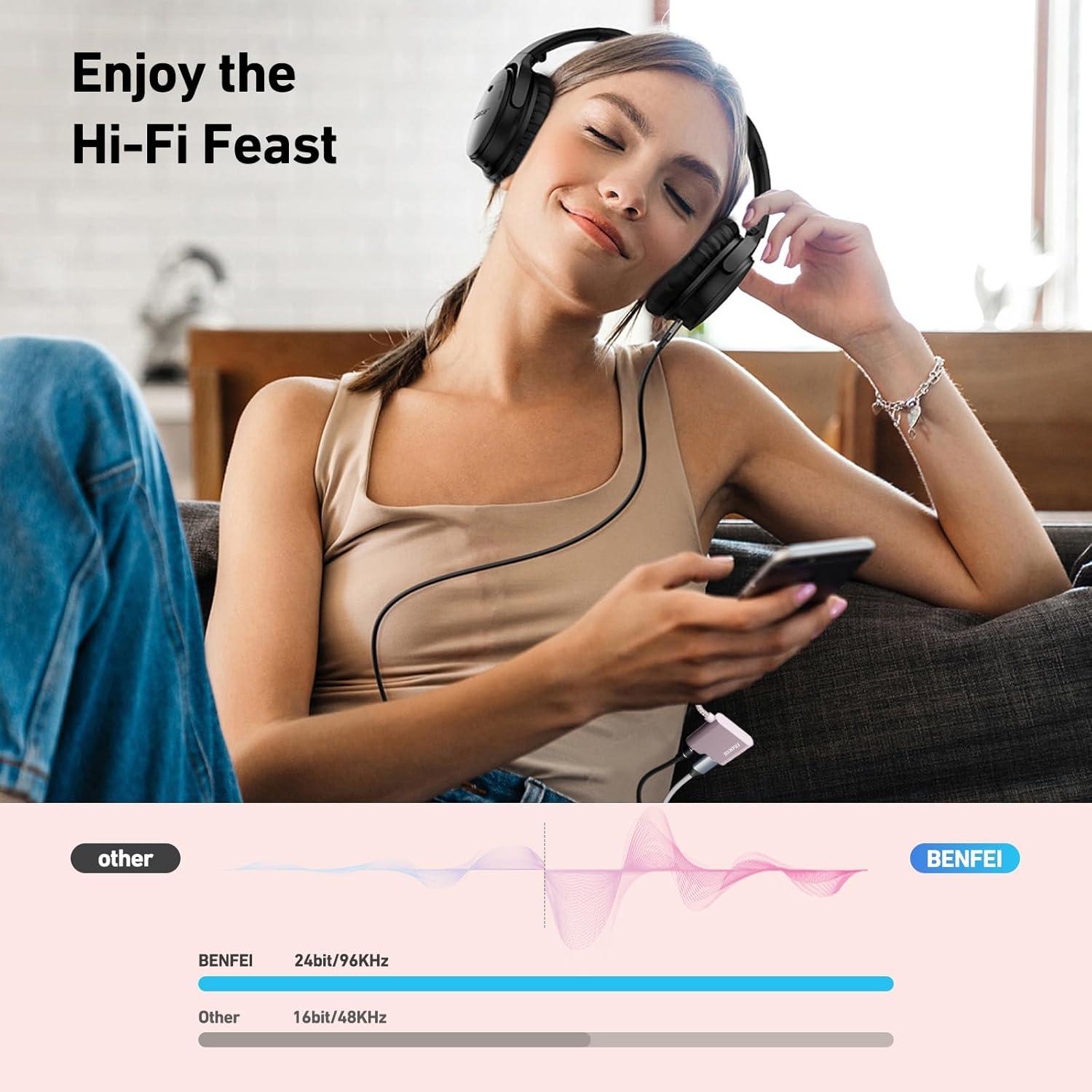 Adaptador USB C a Jack 3.5mm BENFEI Rosa con Carga 60W