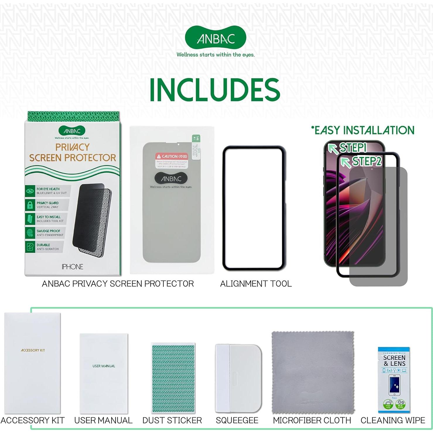 Protector de Pantalla Privado ANBAC para iPhone 14/13/13Pro 6.1"