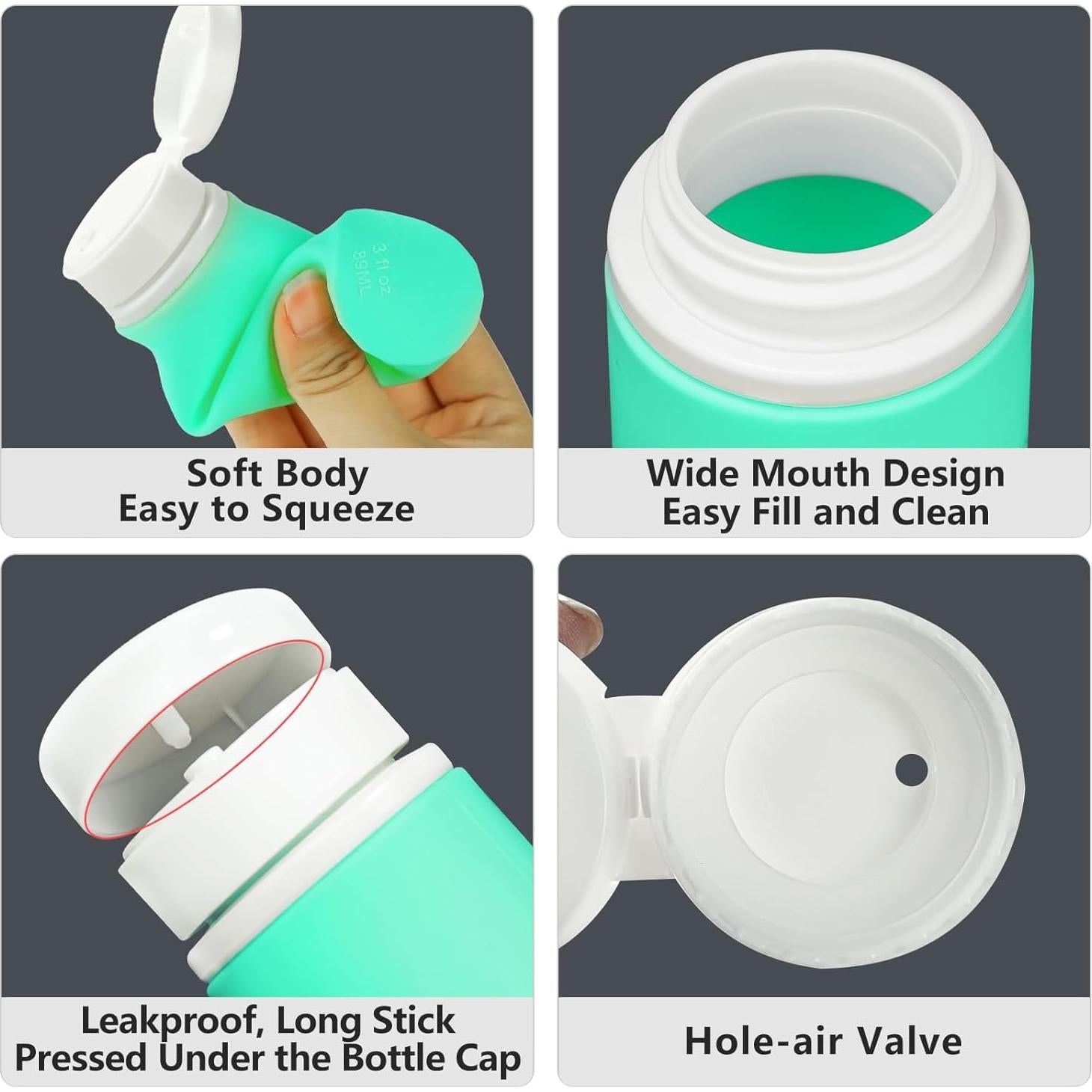 Botellas de Viaje Yolaist 4 Piezas 100ml Silicona A Prueba de Fugas