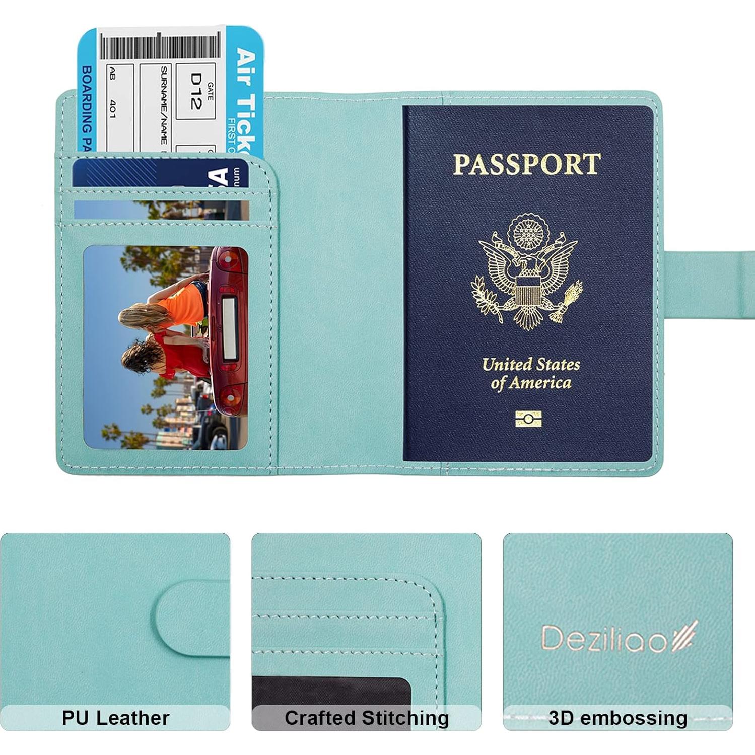 Portafolio de Pasaporte Deziliao Verde Aqua con Bloqueo RFID