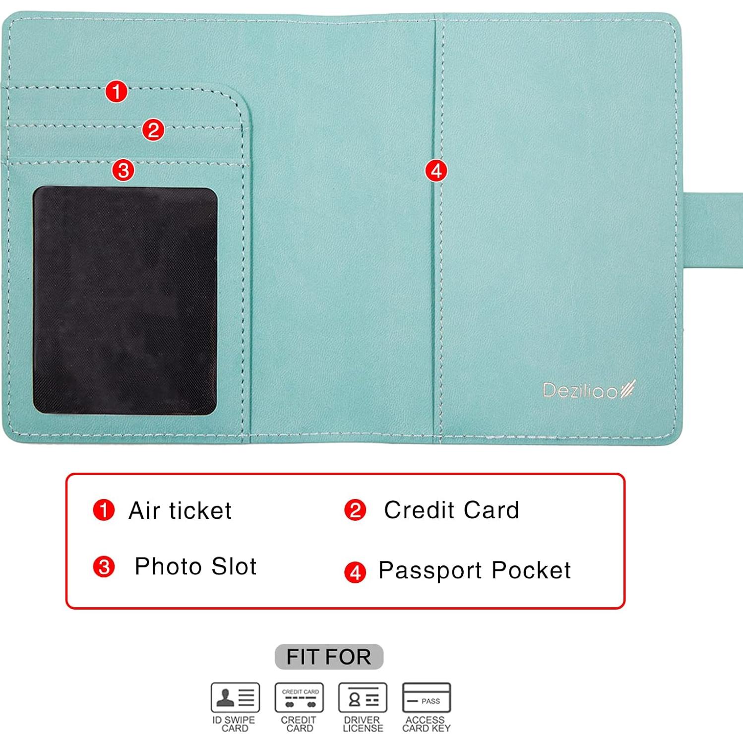 Portafolio de Pasaporte Deziliao Verde Aqua con Bloqueo RFID