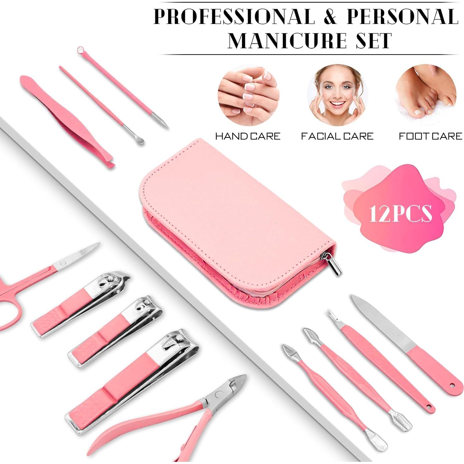 Set de Manicura y Pedicura BLESWIN 12 Piezas Rosa