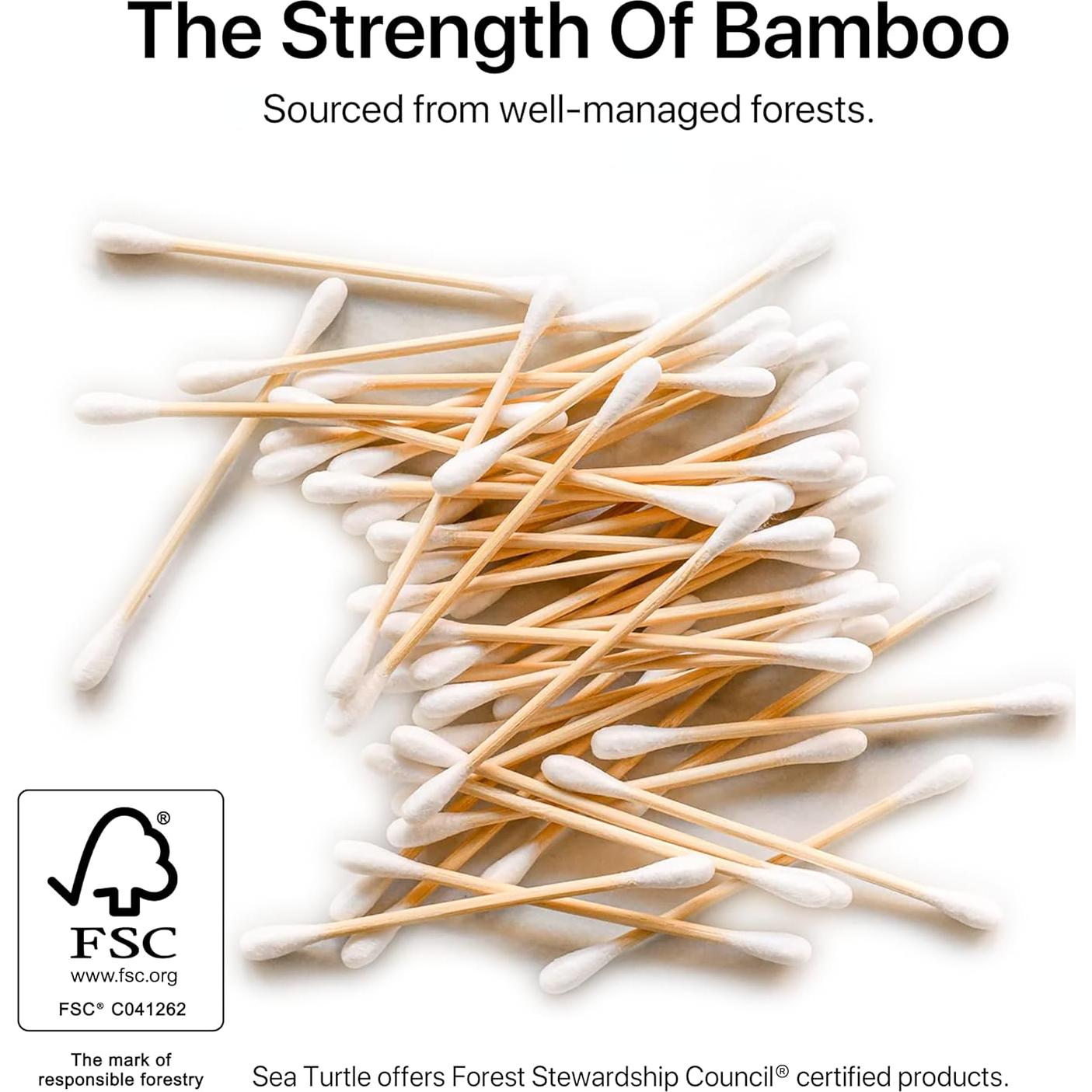 Hisopos de Algodón de Bambú Sea Turtle 200 Unidades - Ecológicos y Veganos