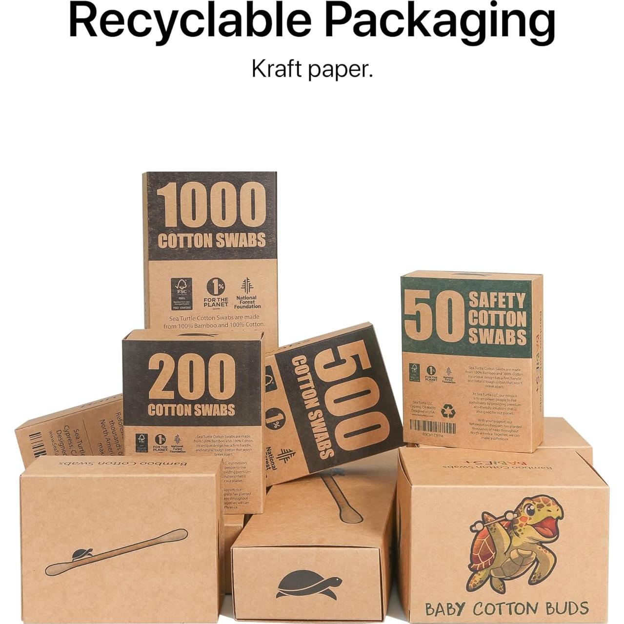Hisopos de Algodón de Bambú Sea Turtle 200 Unidades - Ecológicos y Veganos