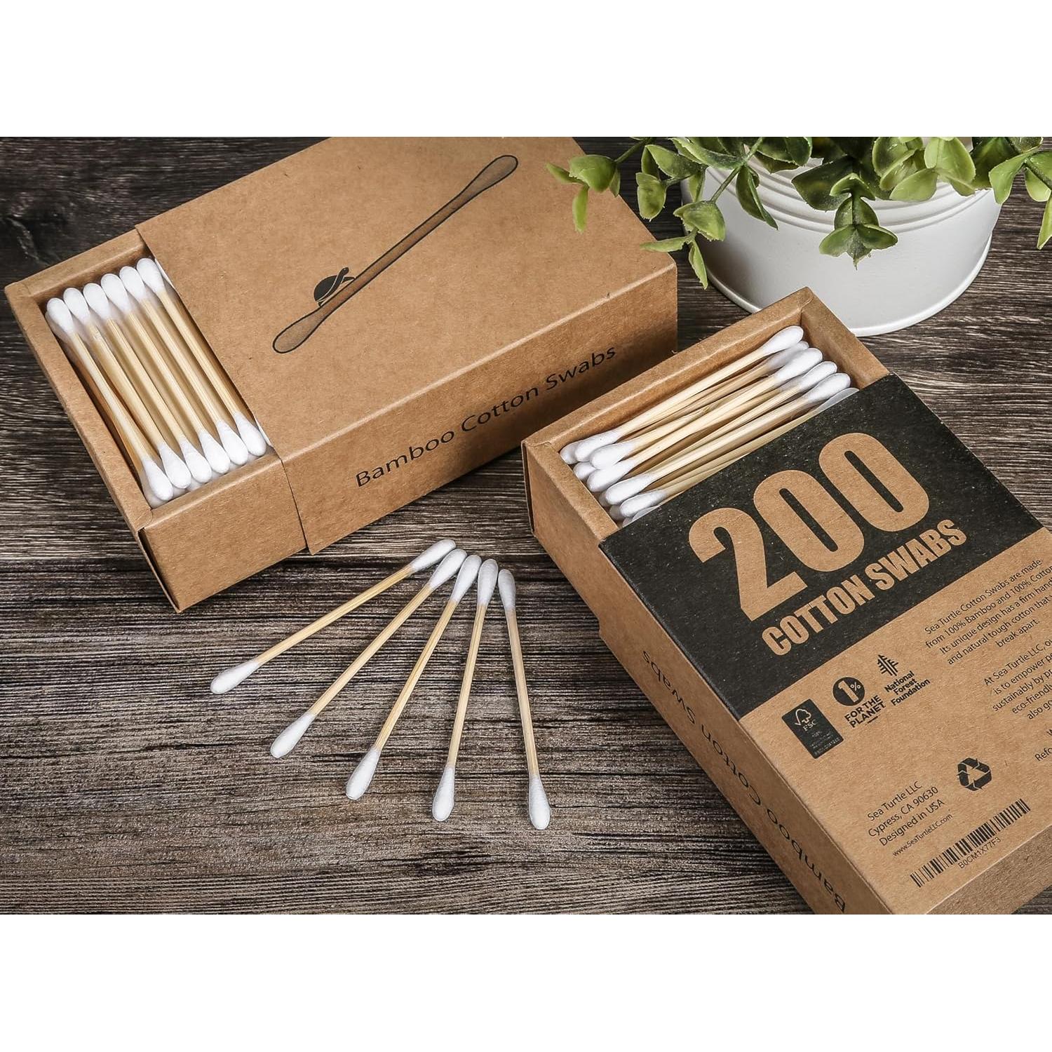 Hisopos de Algodón de Bambú Sea Turtle 200 Unidades - Ecológicos y Veganos