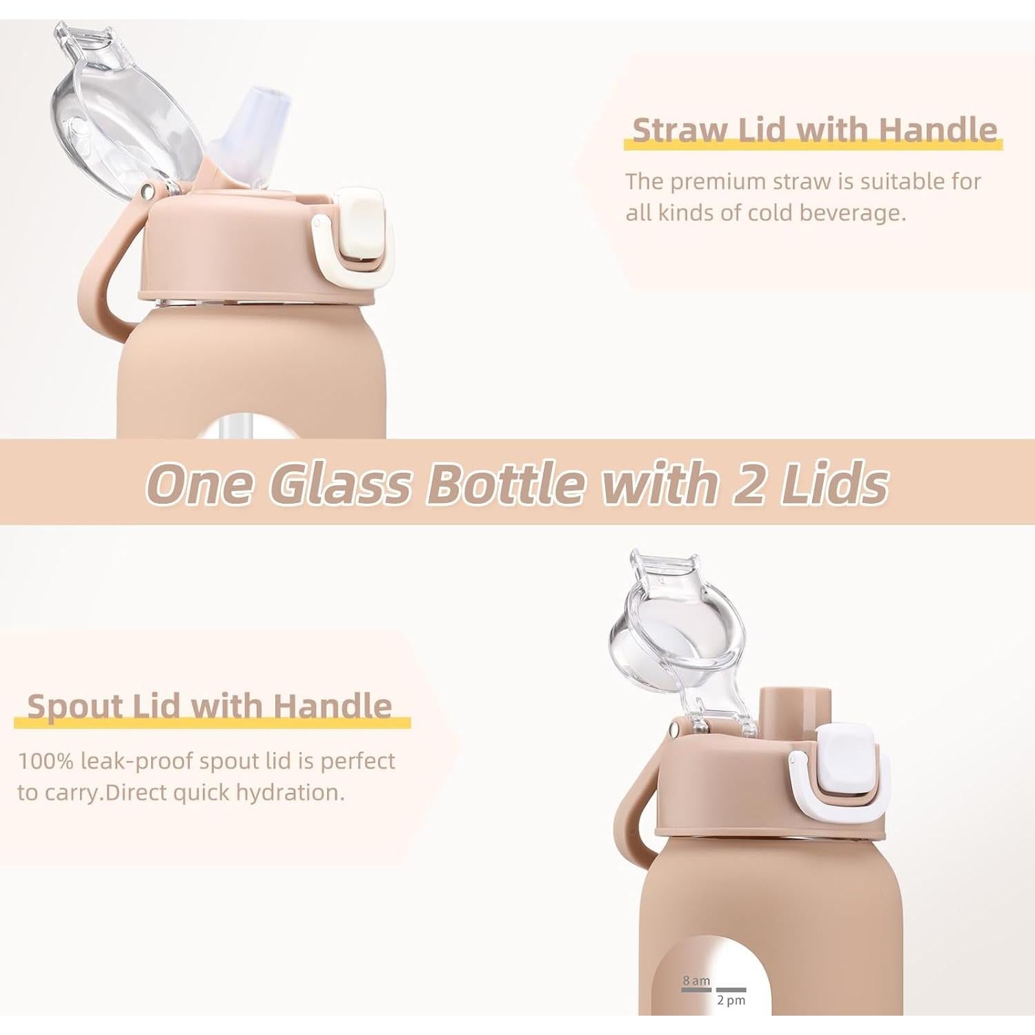 Botella de Agua de Vidrio Chunmo 710ml con 2 Tapas y Manga