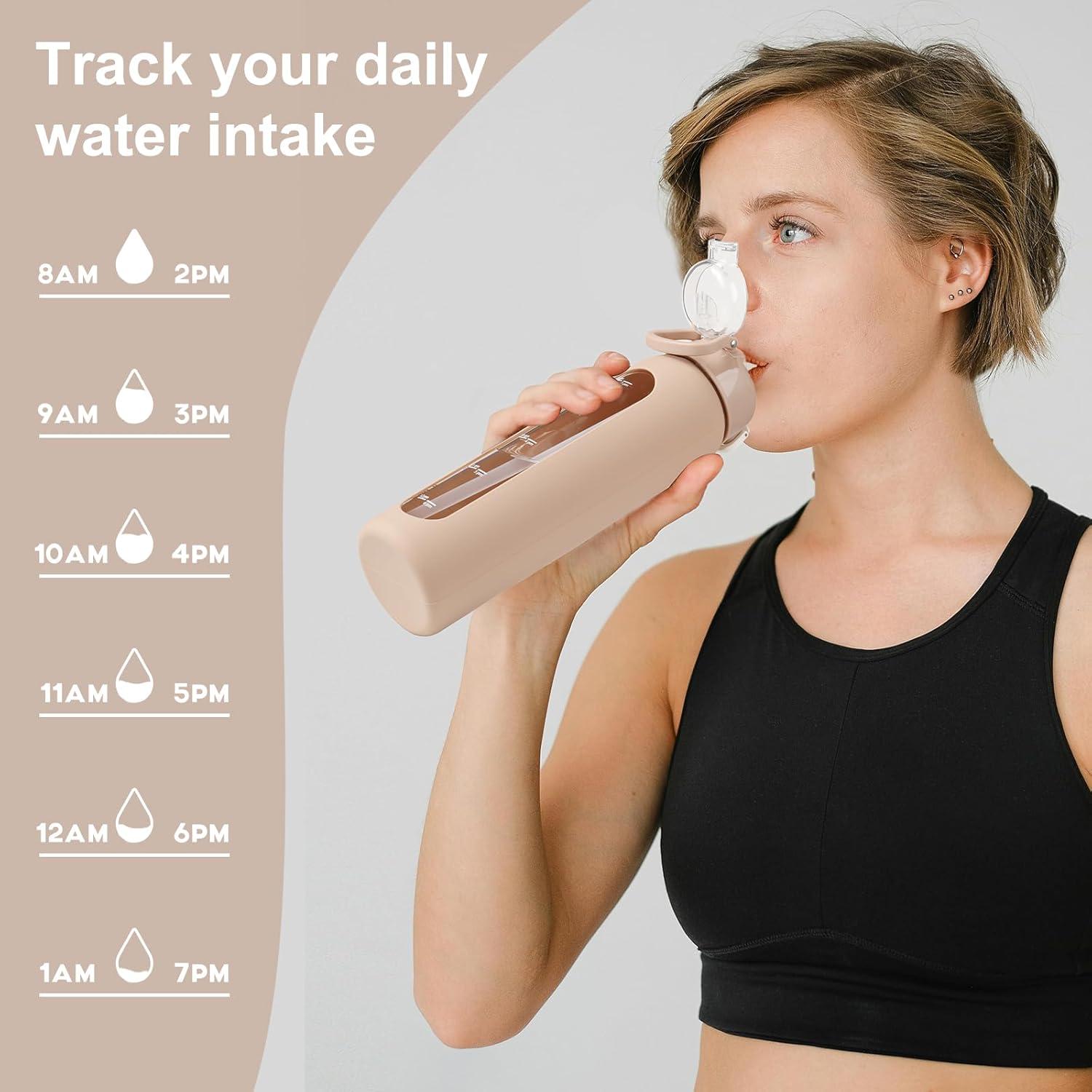 Botella de Agua de Vidrio Chunmo 710ml con 2 Tapas y Manga