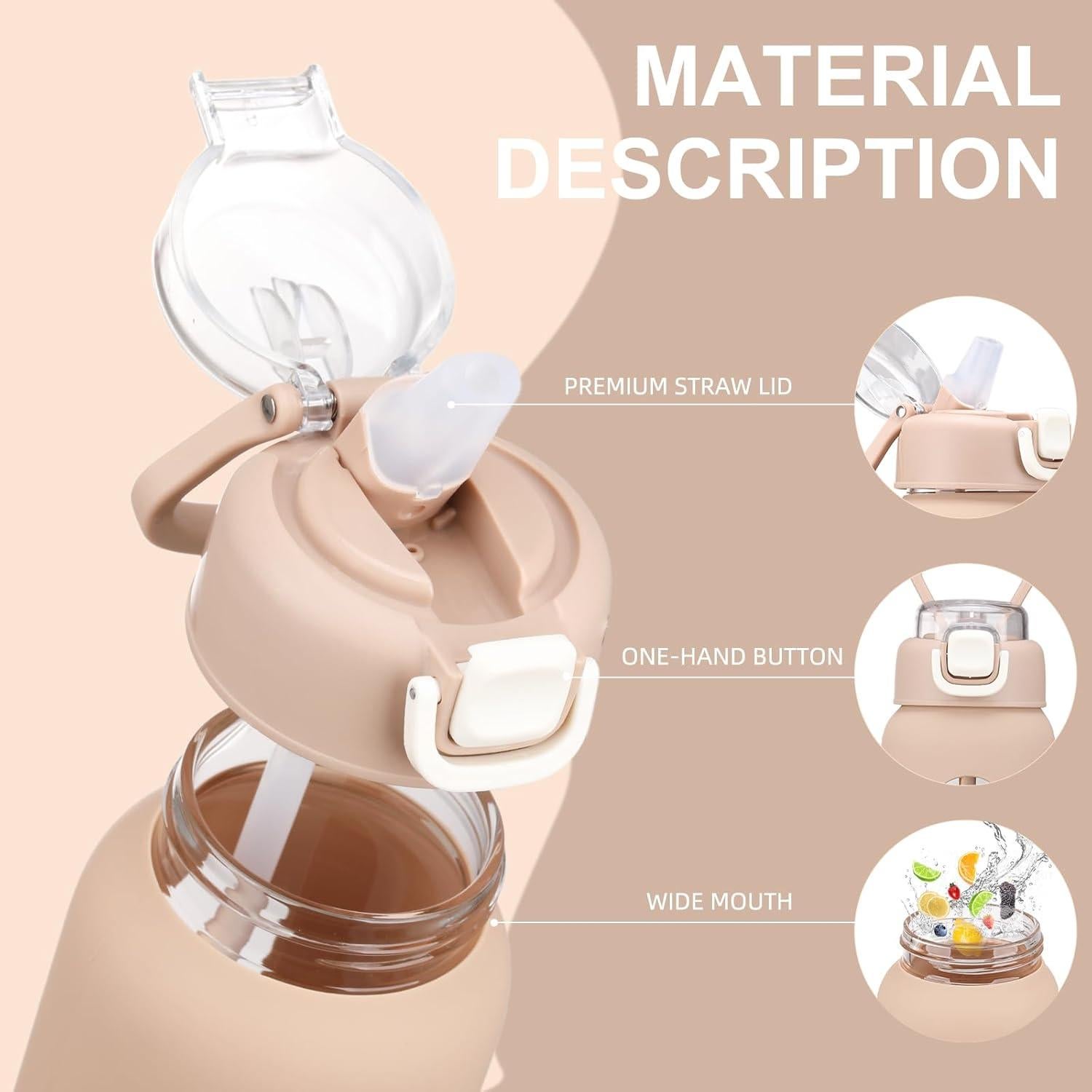 Botella de Agua de Vidrio Chunmo 710ml con 2 Tapas y Manga