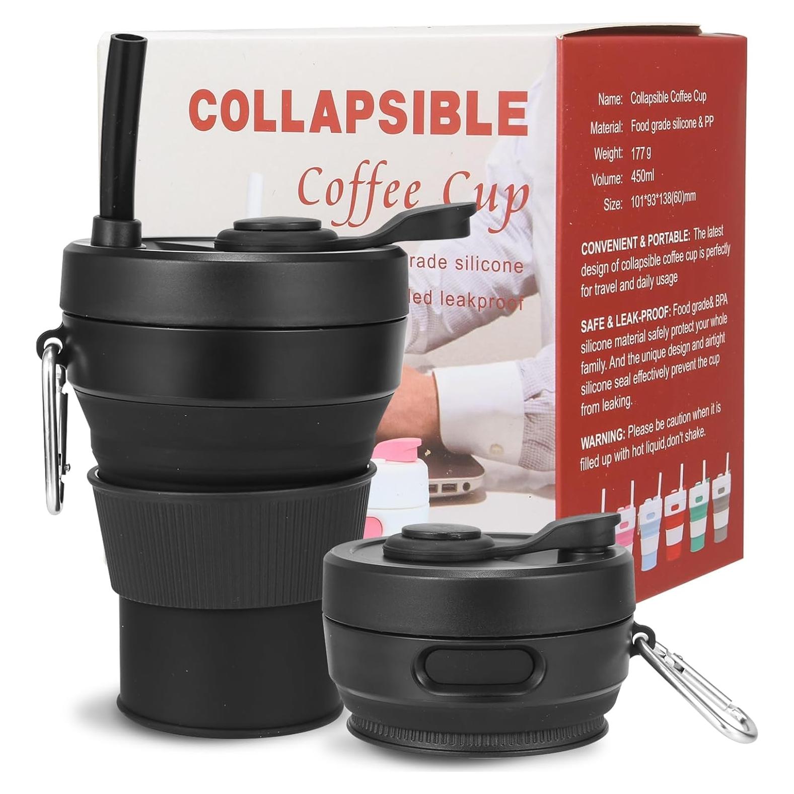 Taza Plegable QJJIPP Negra 450ml Silicona Reutilizable