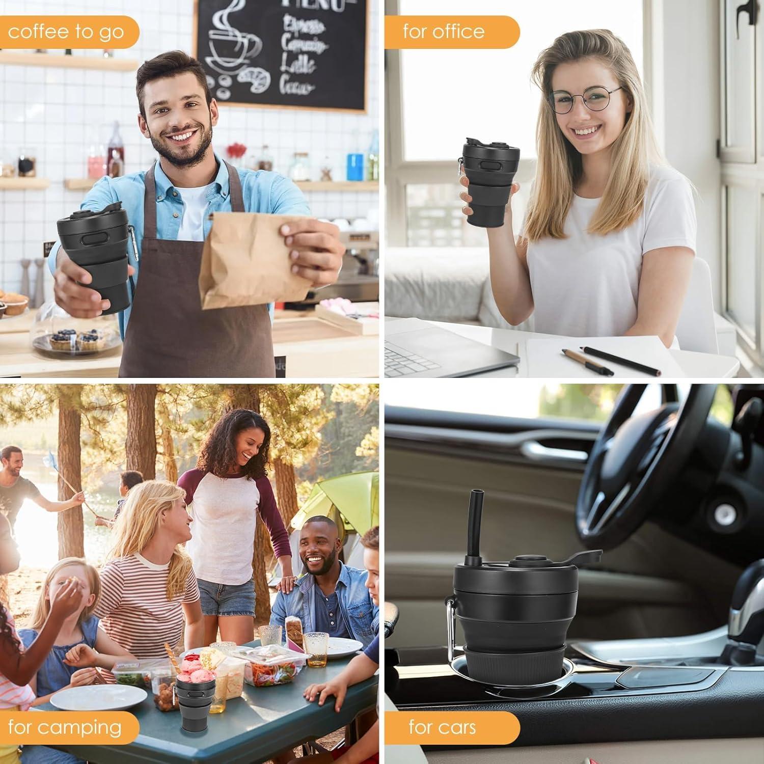 Taza Plegable QJJIPP Negra 450ml Silicona Reutilizable