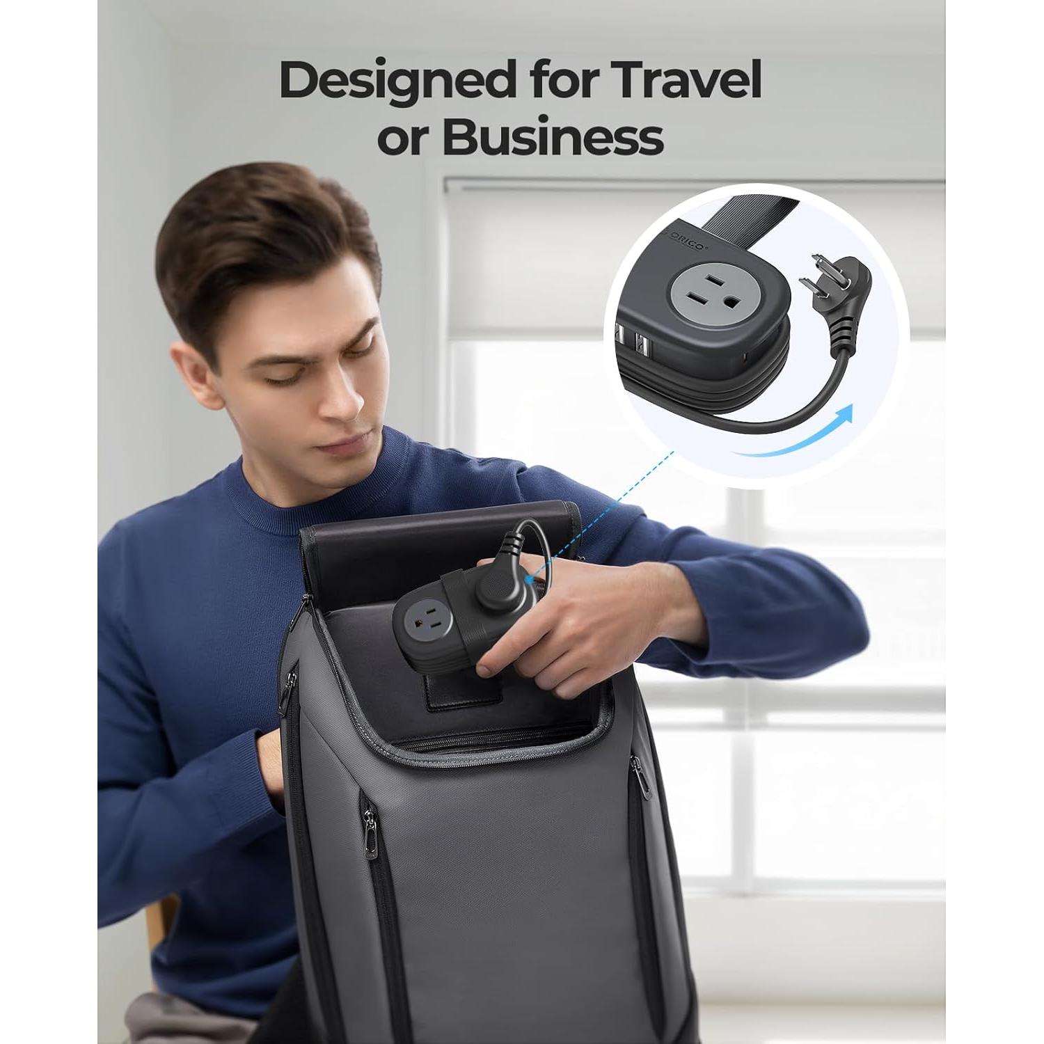 Regleta de Viaje ORICO 4 Salidas 3 Puertos USB Negro