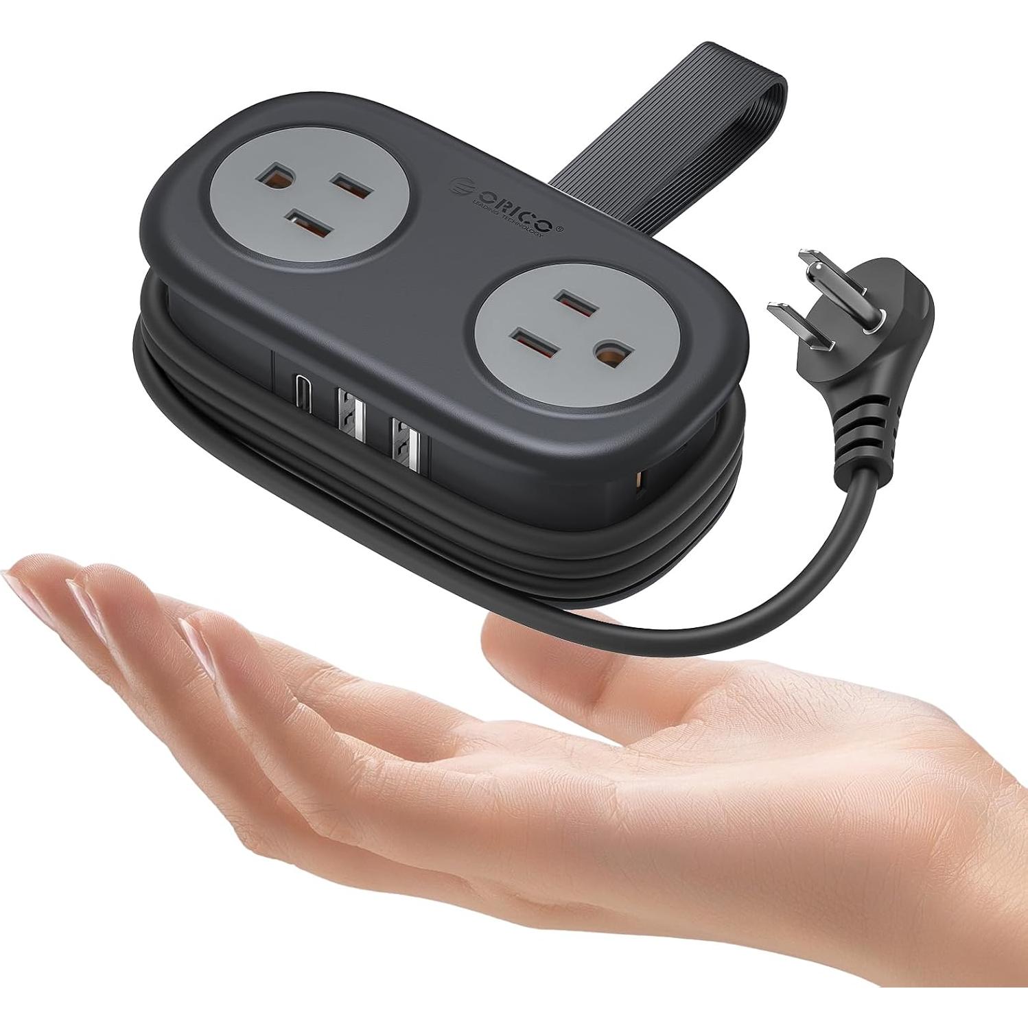 Regleta de Viaje ORICO 4 Salidas 3 Puertos USB Negro