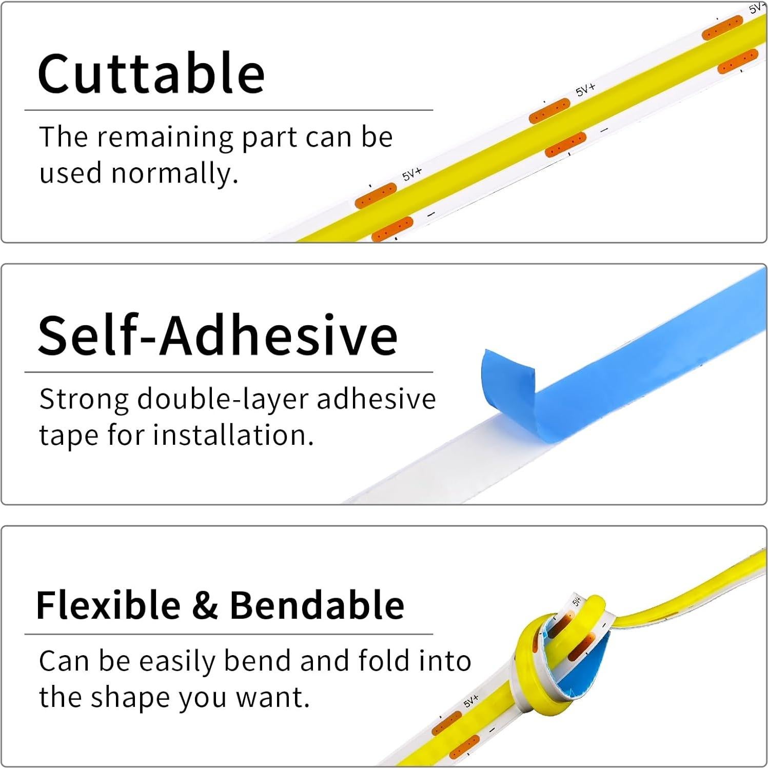 Tira de luz LED COB 1m TUNICHX 320 LEDs USB 3000K Dimmable