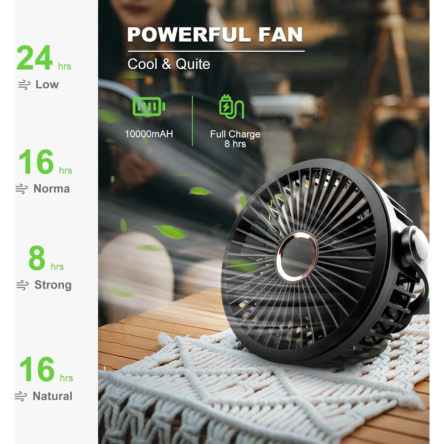 Ventilador Recargable Odoland 2 Paquetes 10000mAh USB