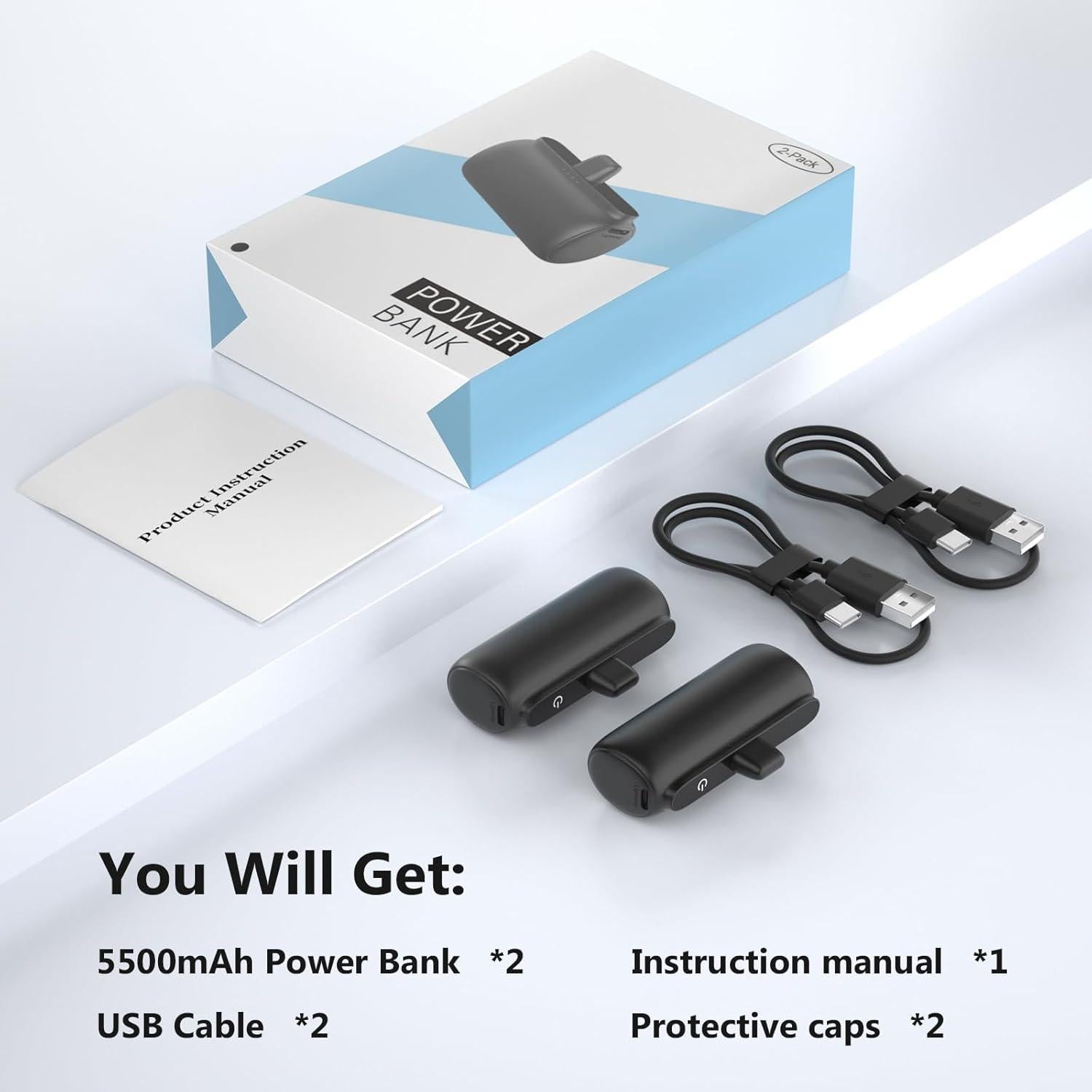 Banco de Energía Portátil 5500mAh para iPhone - 2 Pack