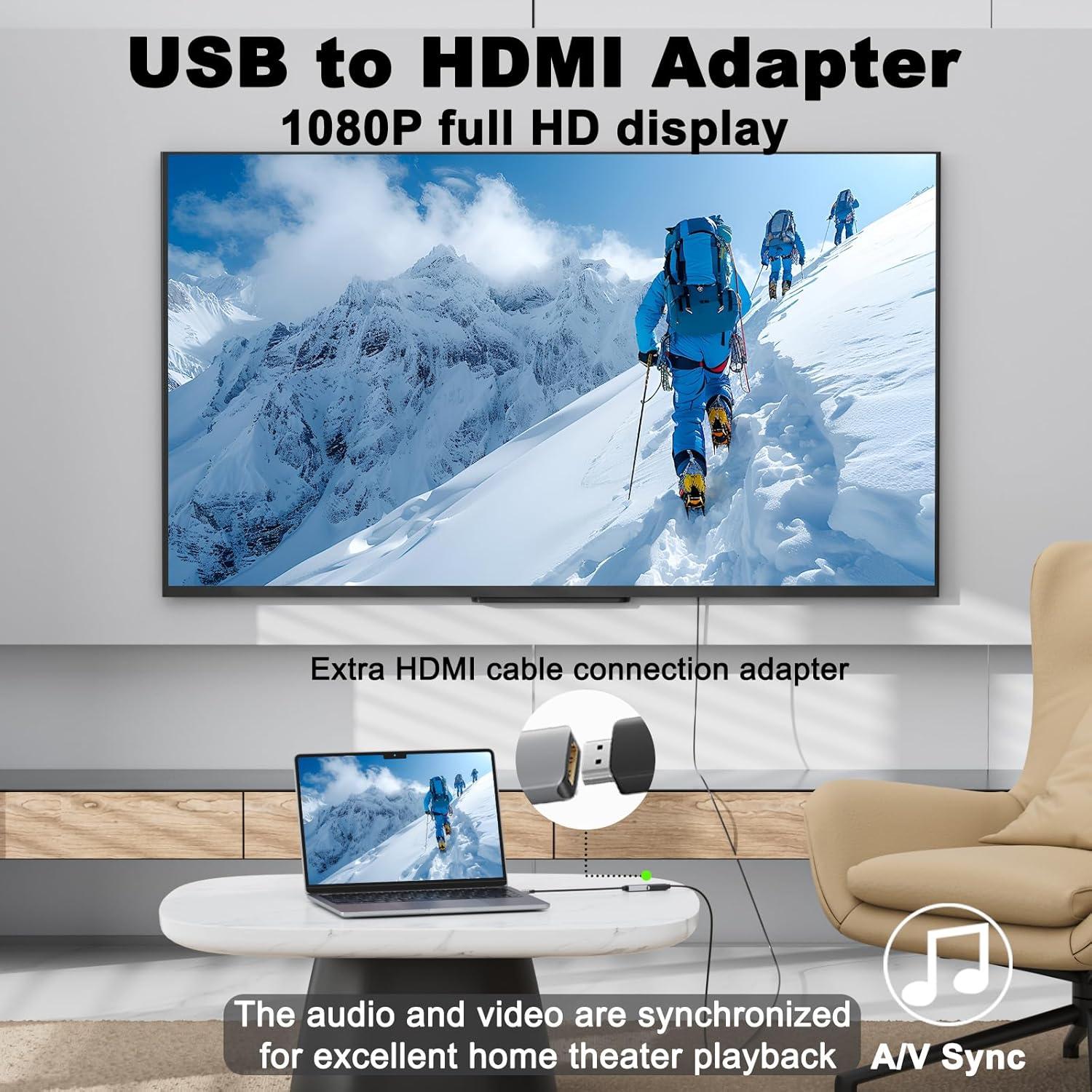 Adaptador USB a HDMI 1080P 60Hz THANDBLE - Compatible con Windows y Mac