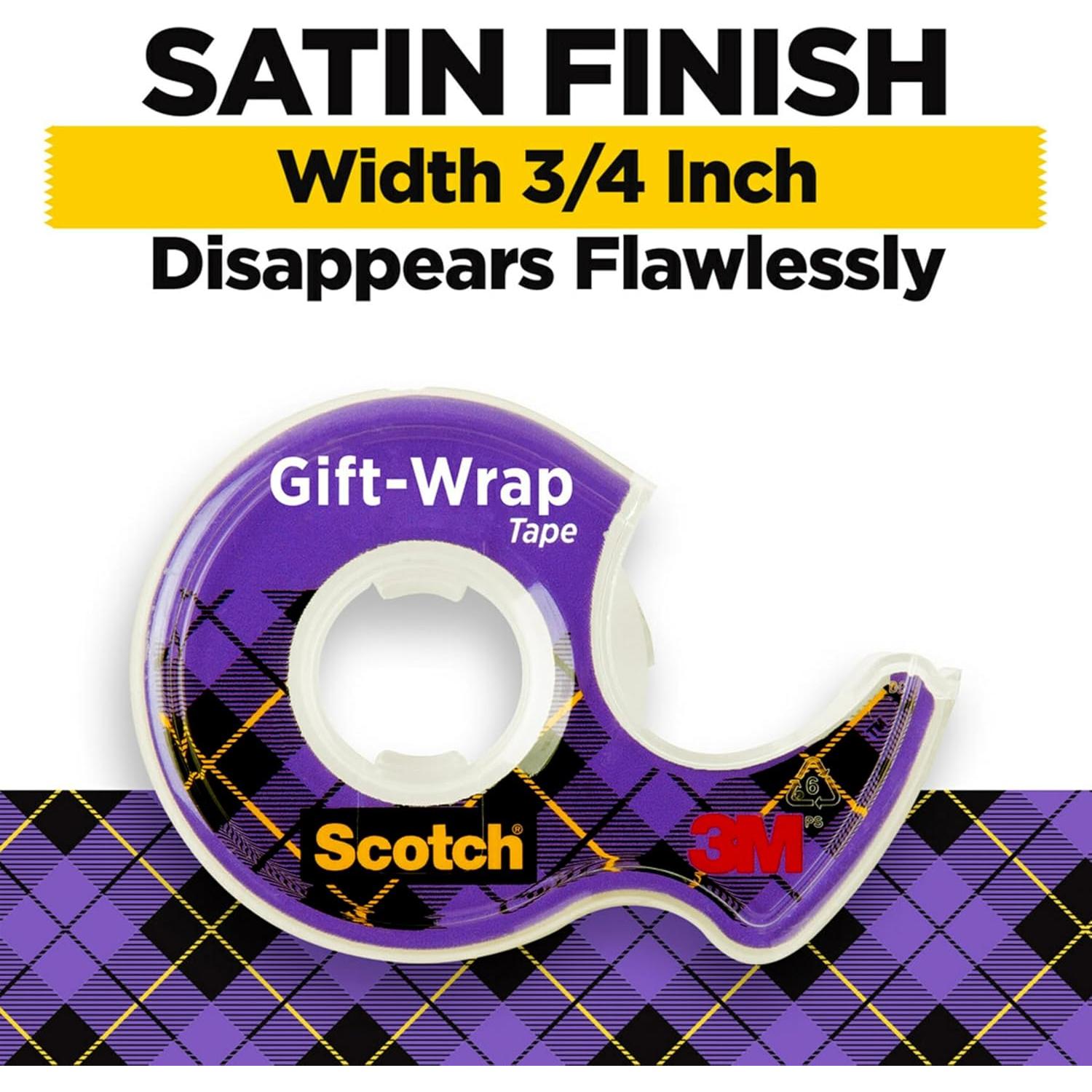 Cinta de Envolver Regalos Scotch, Transparente, 6 Rollos de 1.9 cm x 165 m