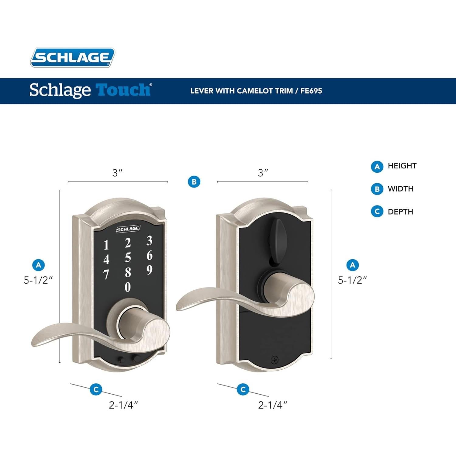 Cerradura Electrónica Sin Llave Schlage FE695 Camelot Bronce