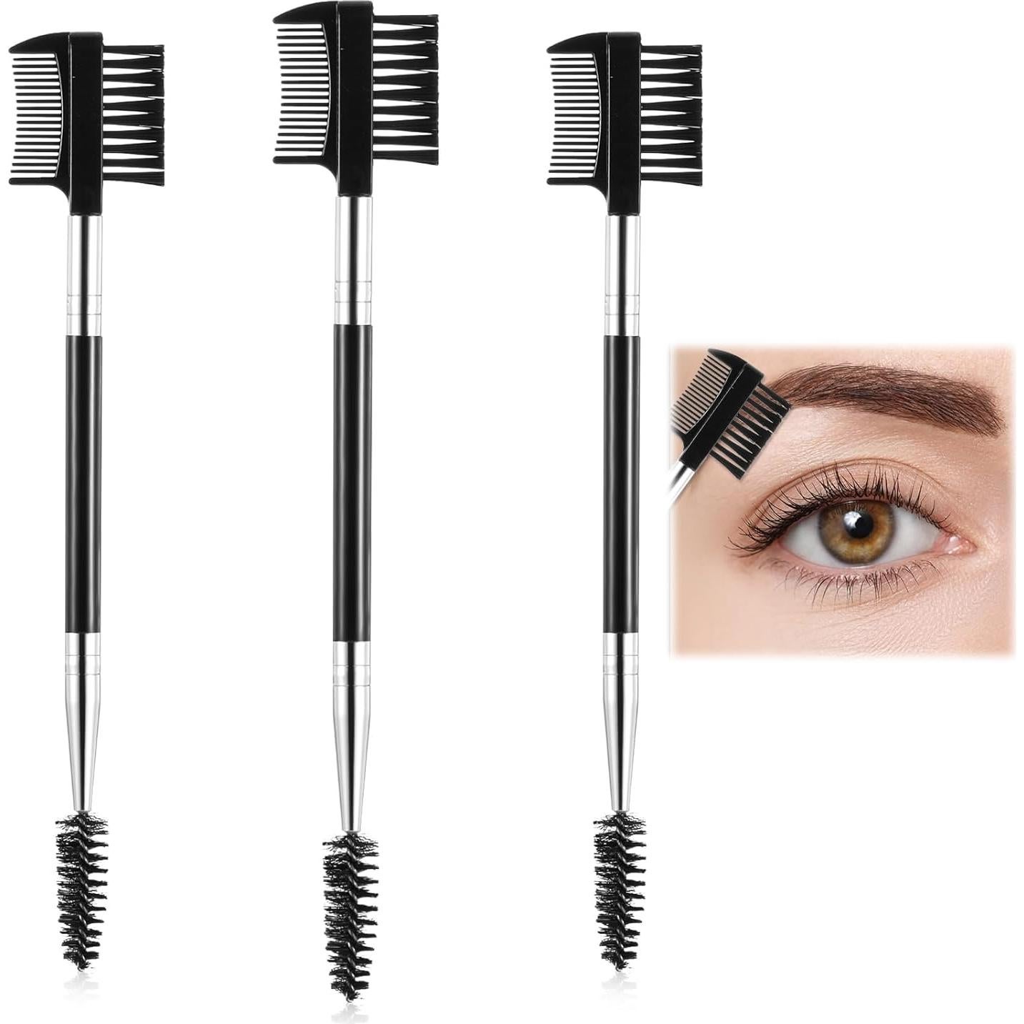 Giantree Cepillo de Cejas y Pestañas 3 Piezas Negro