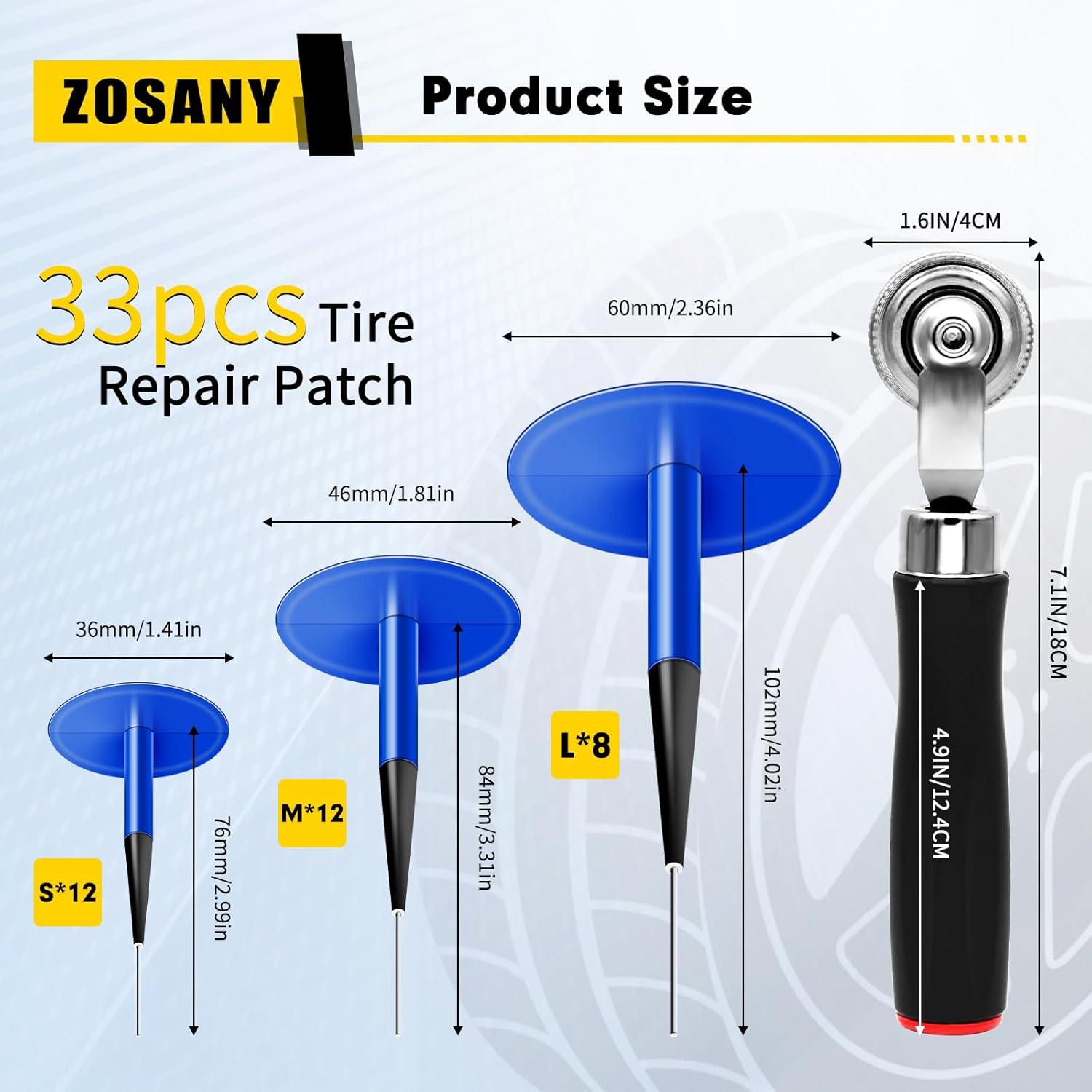 Kit de Reparación de Neumáticos ZOSANY 33 PZS con Tapones de Hongo
