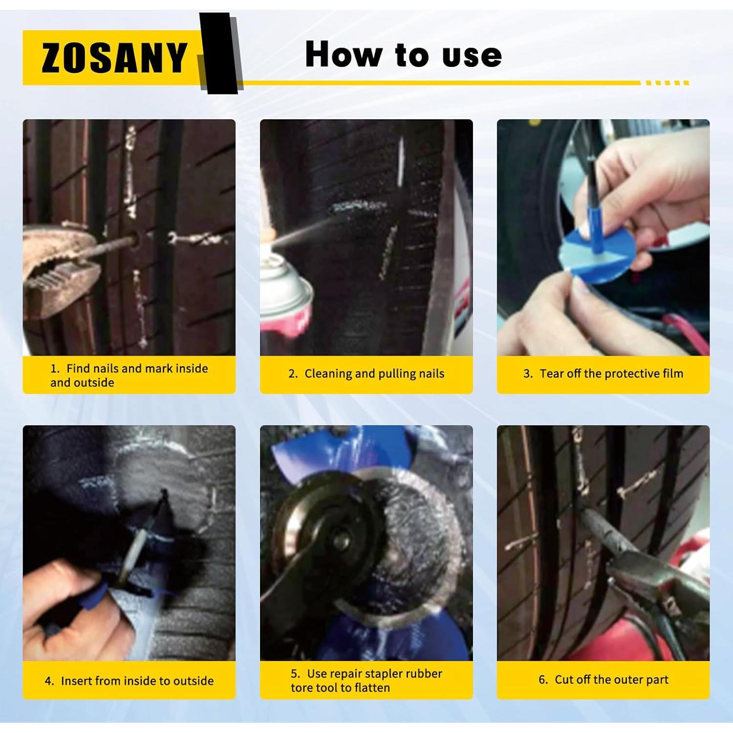 Kit de Reparación de Neumáticos ZOSANY 33 PZS con Tapones de Hongo