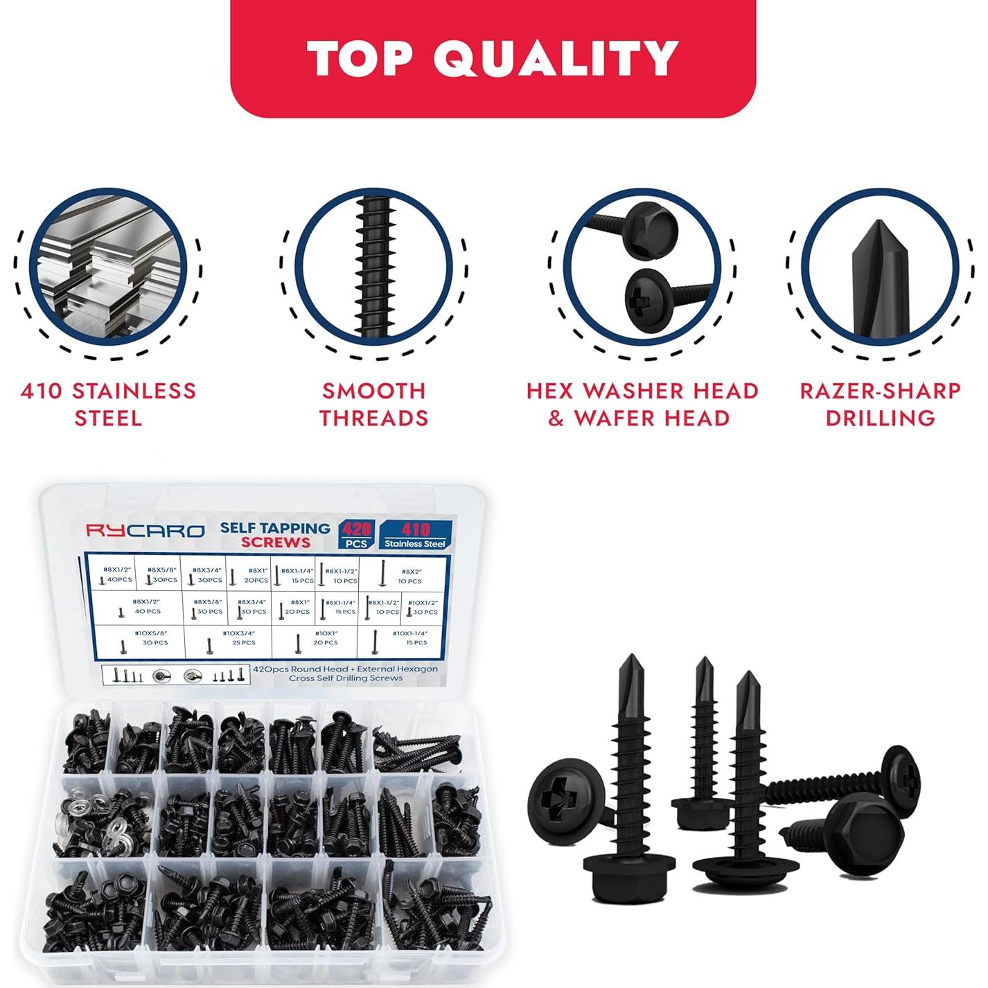 420 Tornillos Autoperforantes Acero Inoxidable RYCARO #8 #10