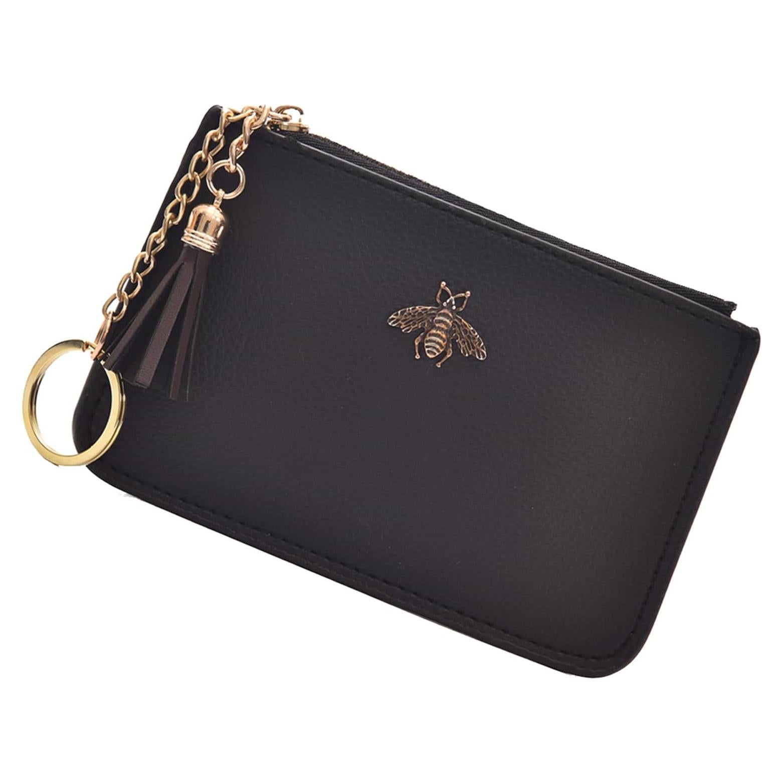 Monedero de cuero sintético AnnabelZ con llavero y borlas - Negro