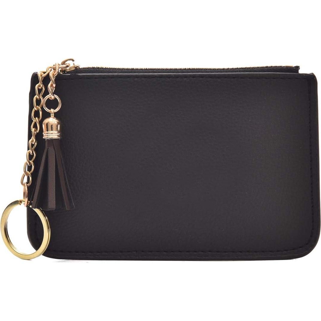 Monedero de cuero sintético AnnabelZ con llavero y borlas - Negro