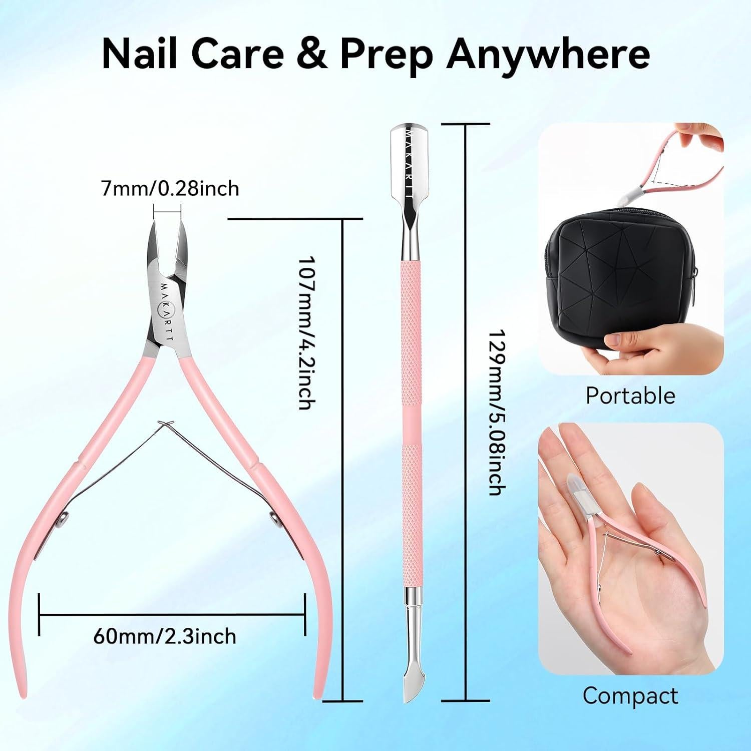 Cortador de Cutículas Makartt Rosa con Empujador 2 en 1