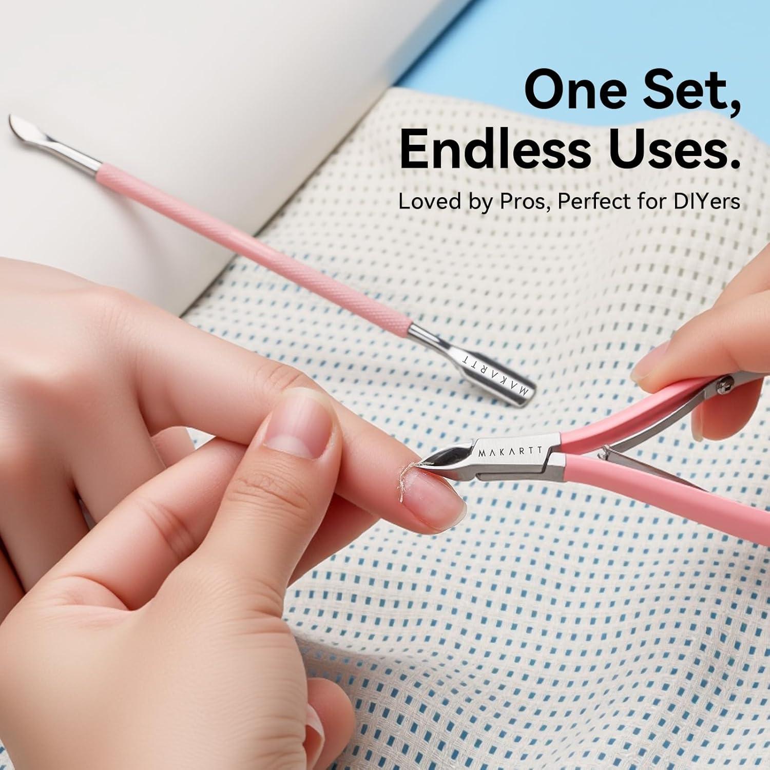 Cortador de Cutículas Makartt Rosa con Empujador 2 en 1