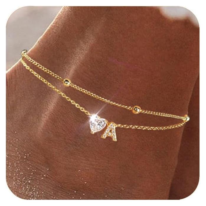 Pulsera de Tobillo de Oro 14K MYYOII con Iniciales CZ Ajustable