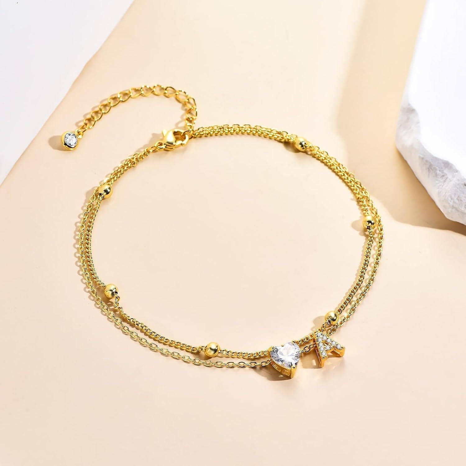 Pulsera de Tobillo de Oro 14K MYYOII con Iniciales CZ Ajustable