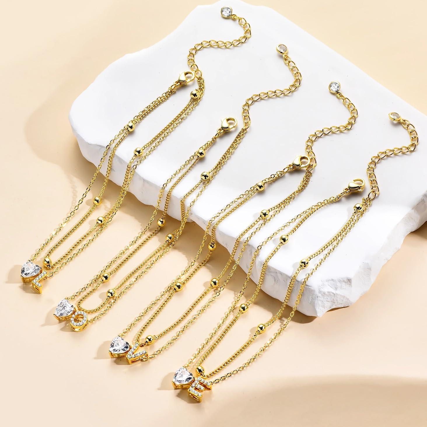 Pulsera de Tobillo de Oro 14K MYYOII con Iniciales CZ Ajustable