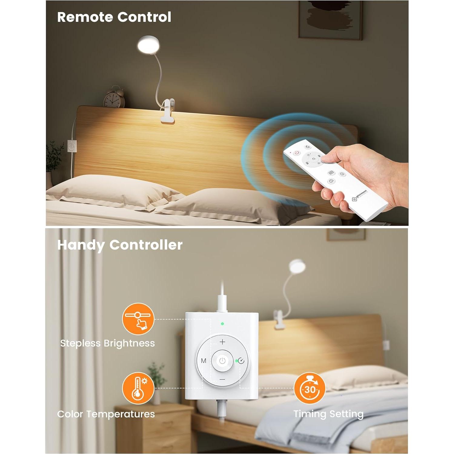 Lámpara Clip Glocusent con Control Remoto 5W Luz de Lectura