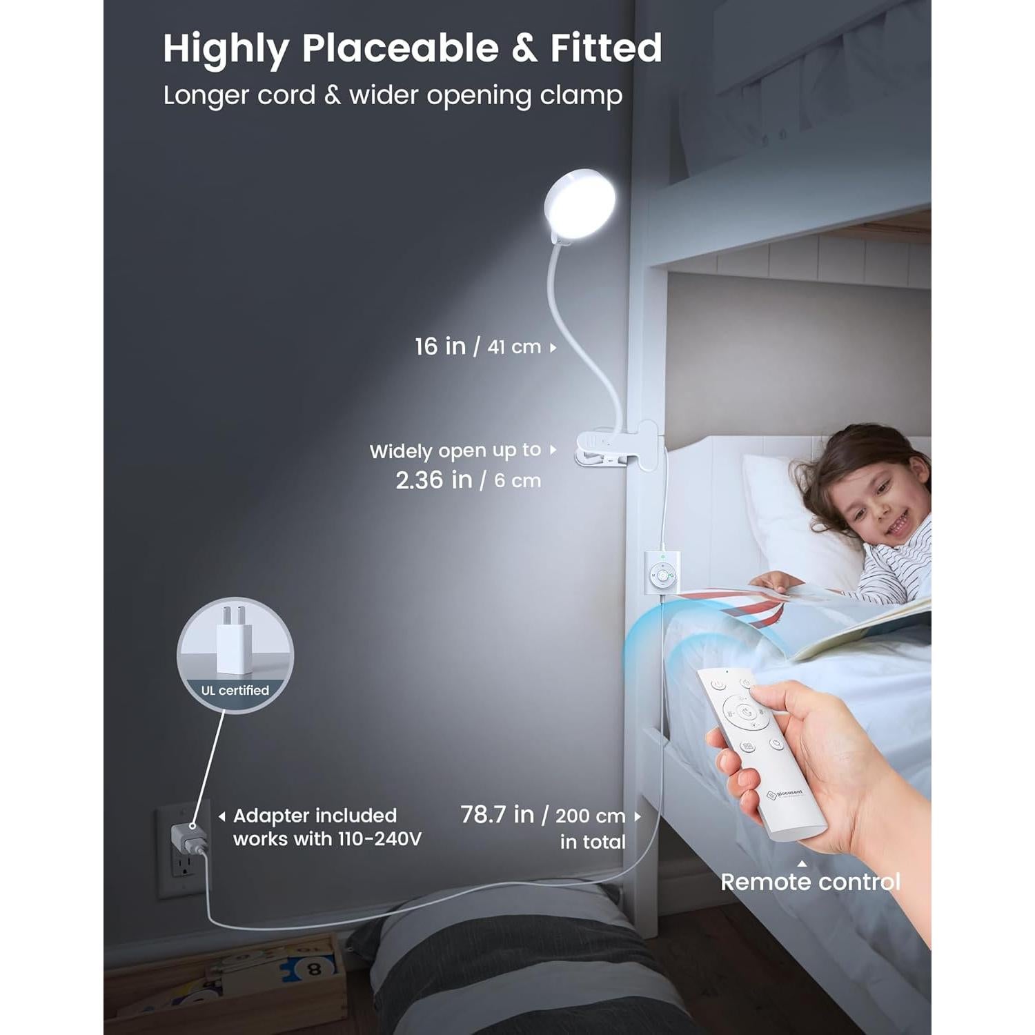 Lámpara Clip Glocusent con Control Remoto 5W Luz de Lectura