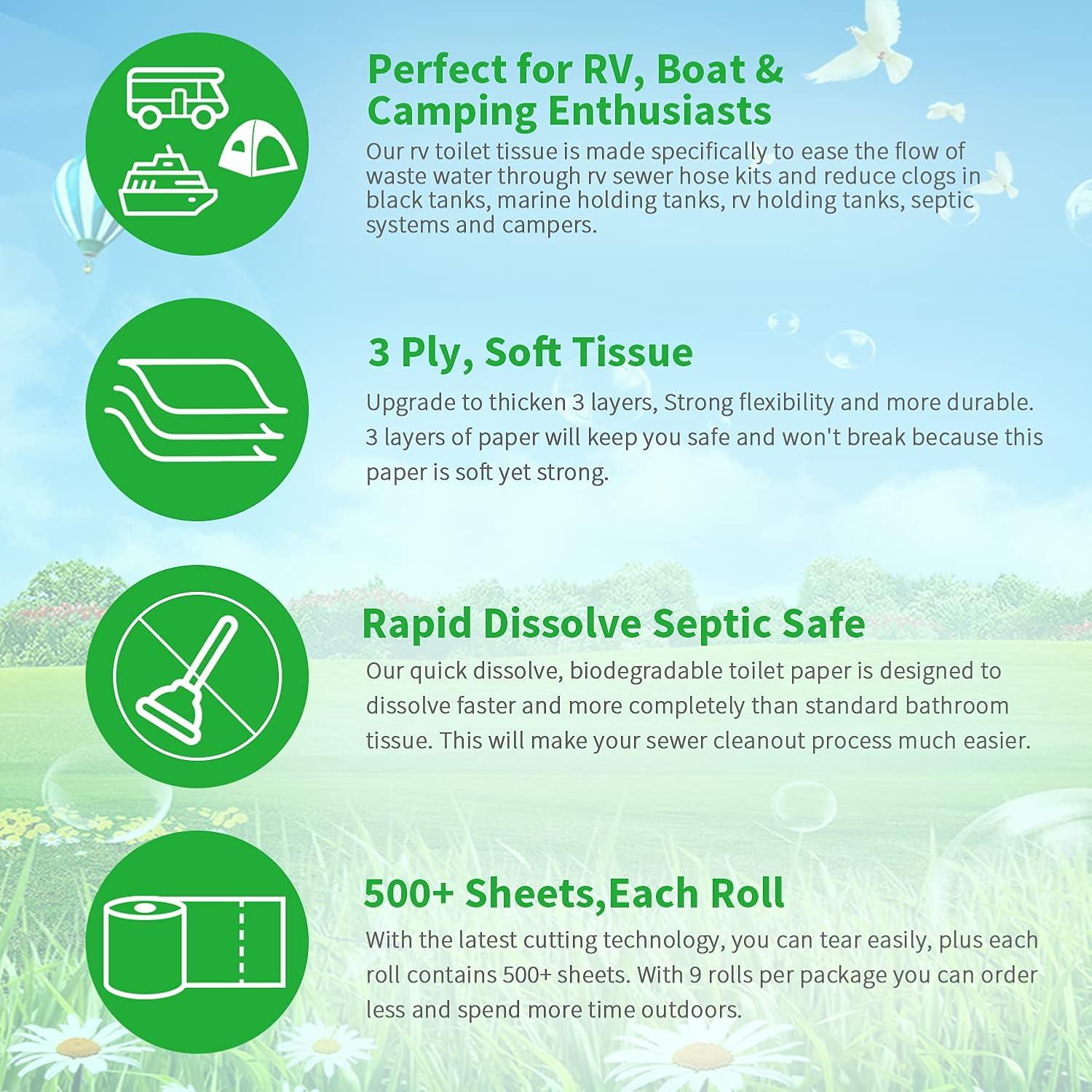 Papel Higiénico Biodegradable Grentay 9 Rollos 500 Hojas 3 Capas