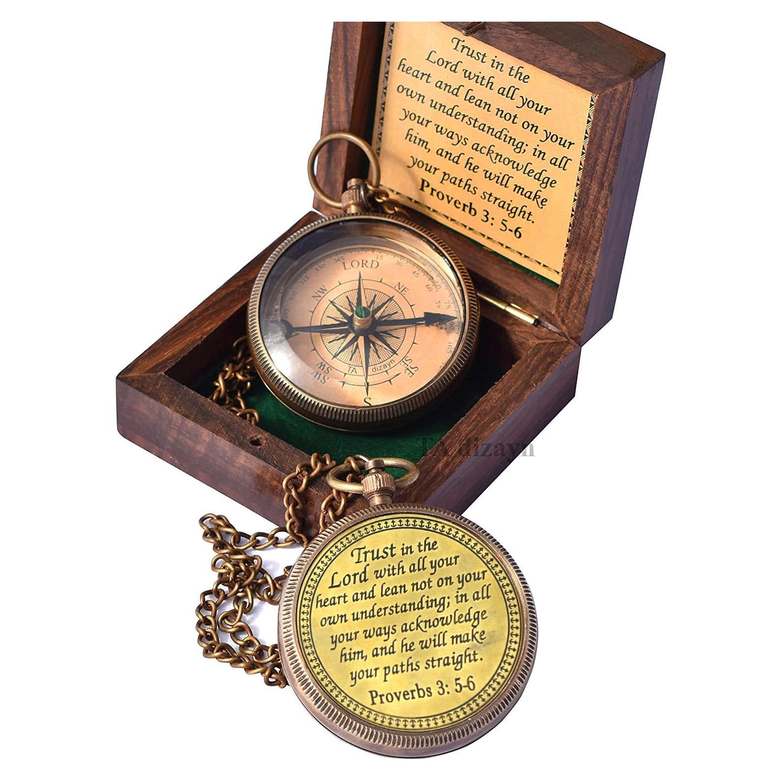 Brújula de Latón Antiguo TA dizayn con Proverbios 3:5-6