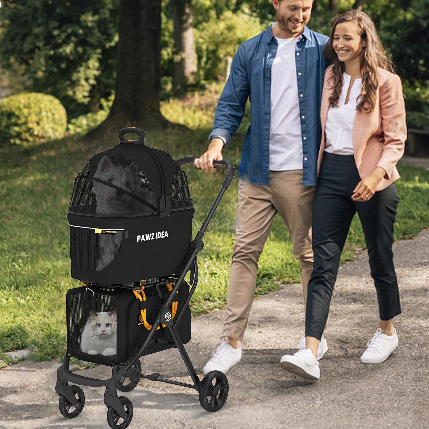 Carrito Doble para Mascotas PAWZIDEA Guerrero Negro 57x44cm