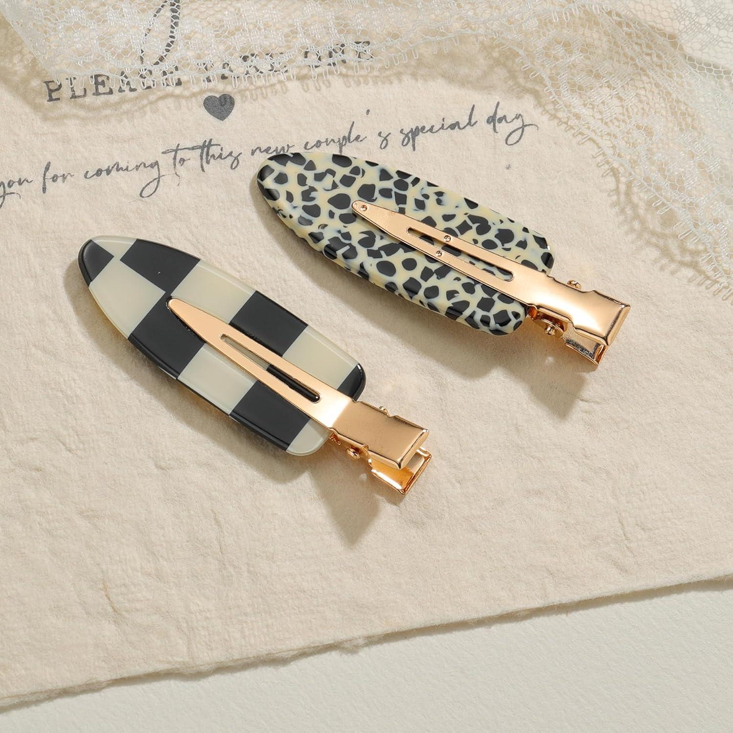 4 Pinzas para el Cabello Acetato Leopardo Negro y Blanco