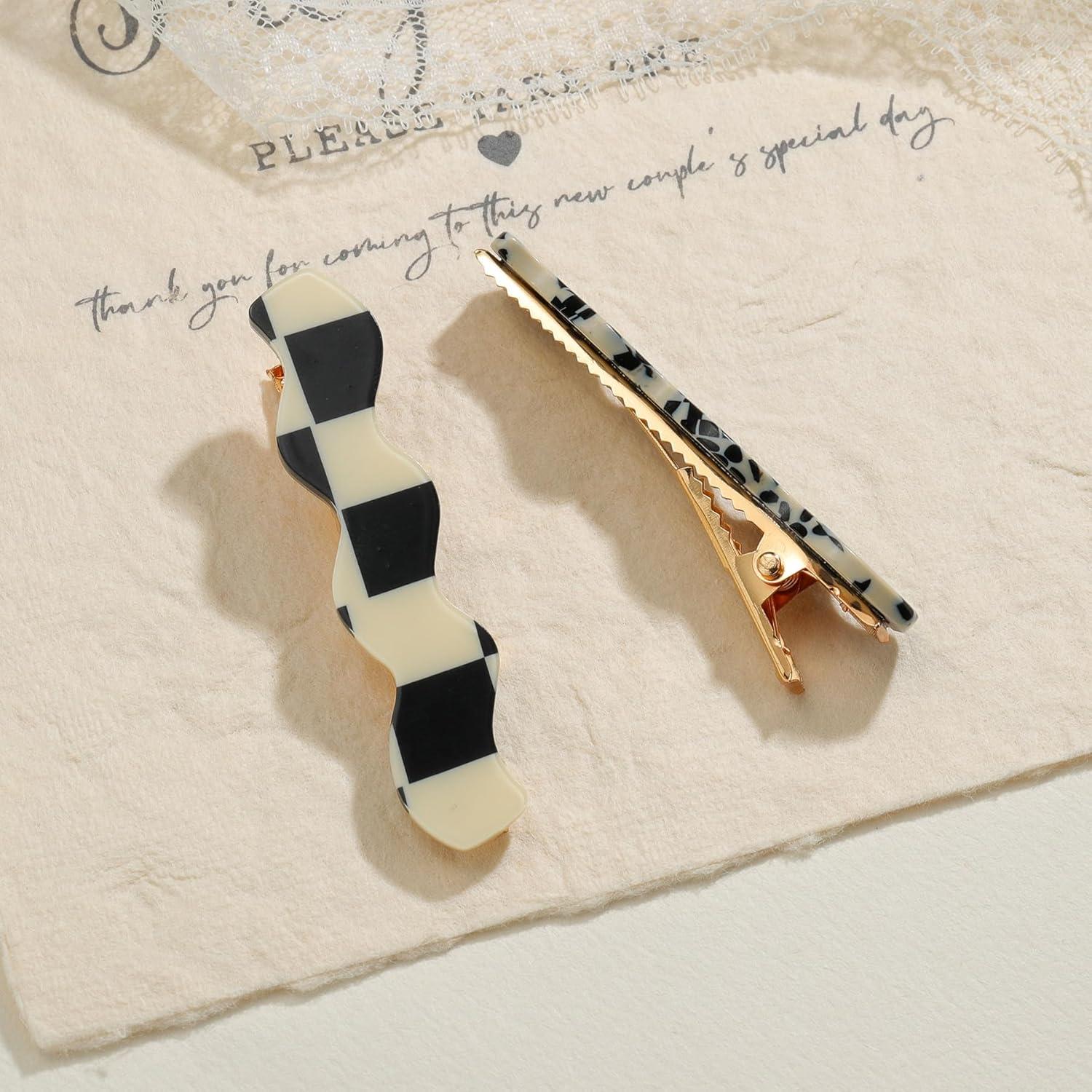 4 Pinzas para el Cabello Acetato Leopardo Negro y Blanco