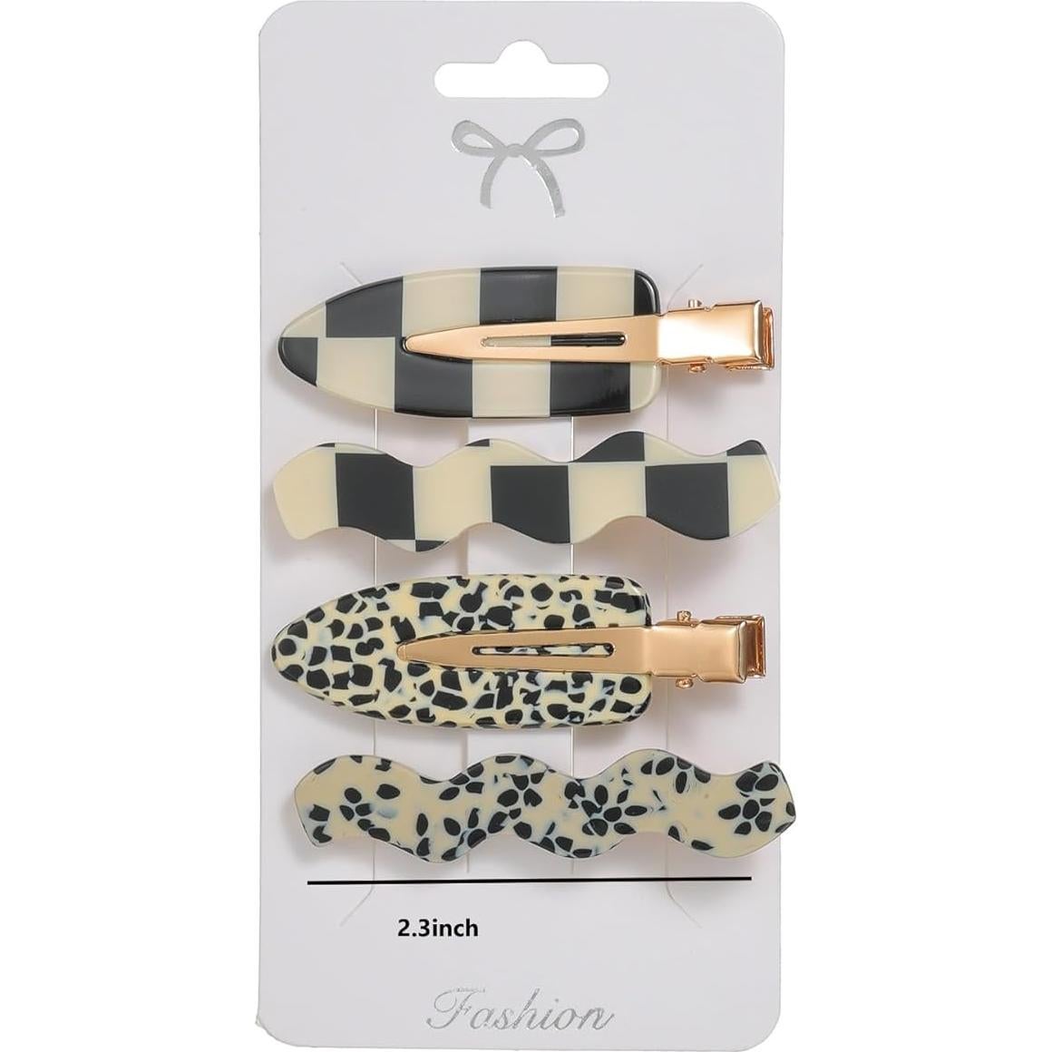 4 Pinzas para el Cabello Acetato Leopardo Negro y Blanco