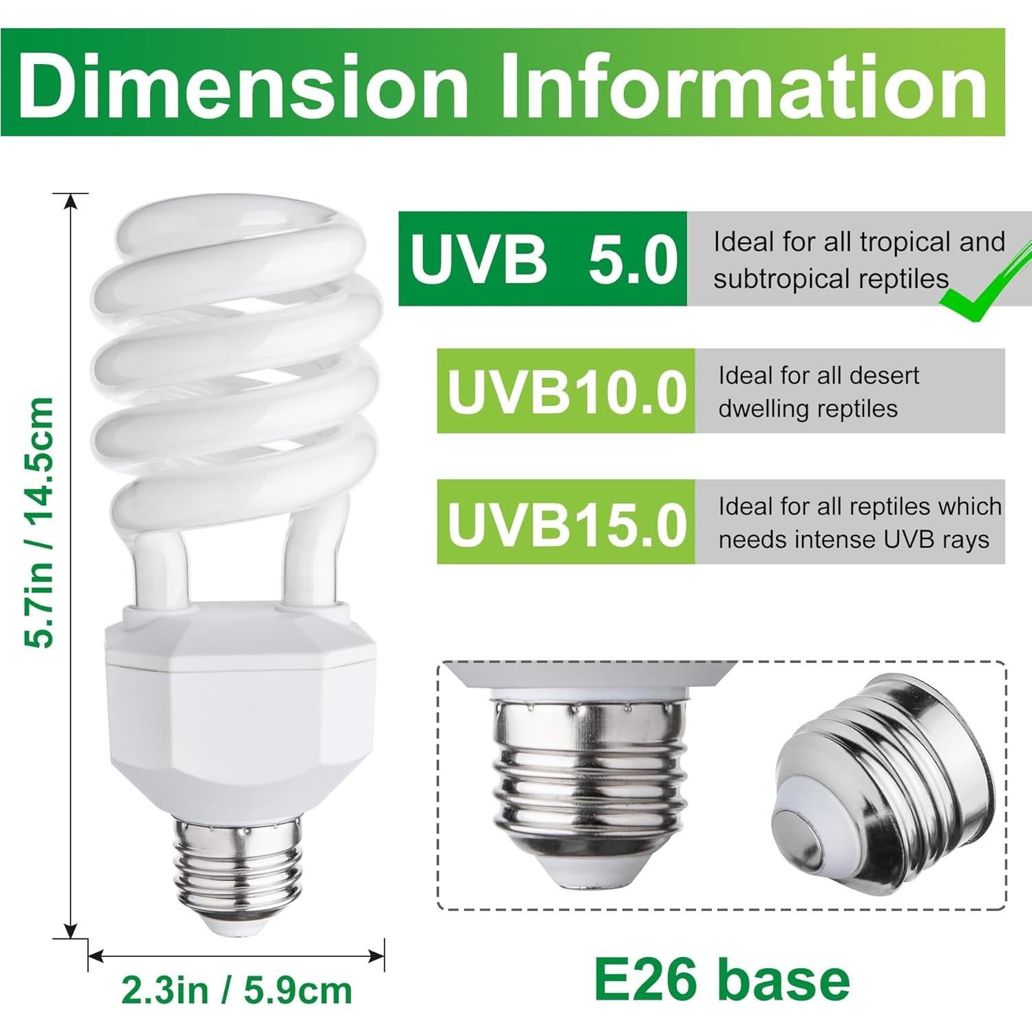 Bombilla UVB 5.0 Jugbuy 23W para Reptiles Tropicales - Paquete de 2