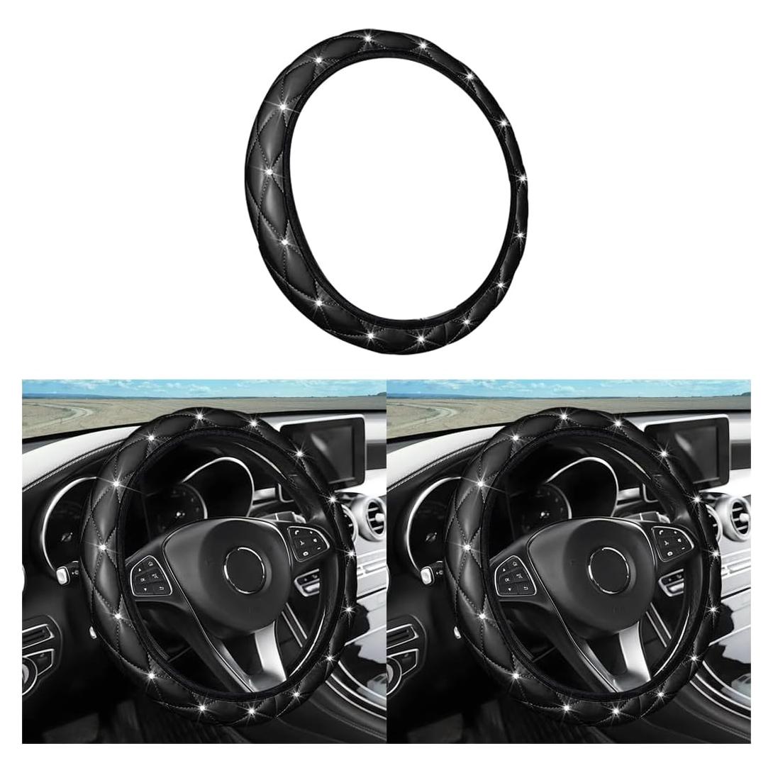 Cubierta de Volante LoyaForba de Cuero con Rhinestones 37-38 cm