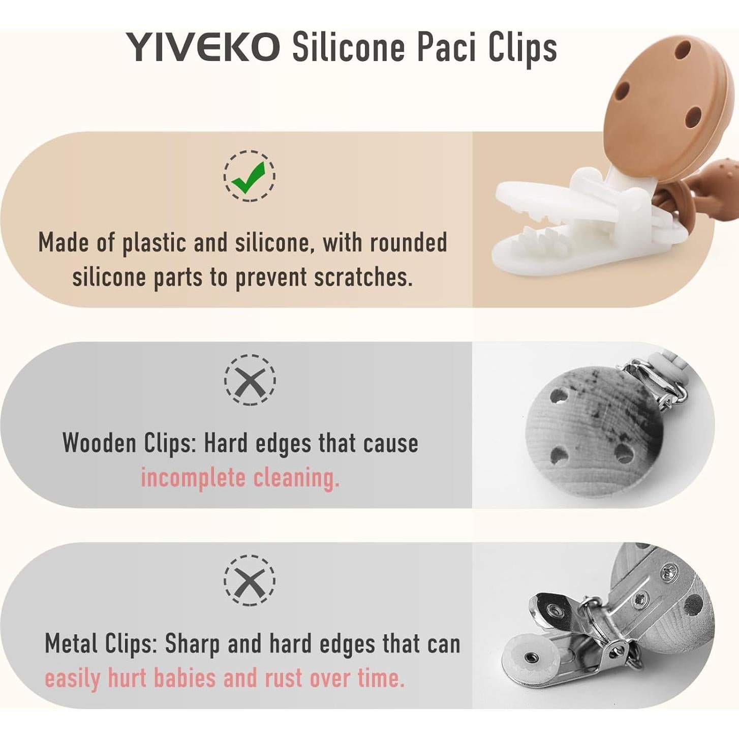 Clip de Chupete para Bebé YIVEKO Juego de 3 Piezas Silicona