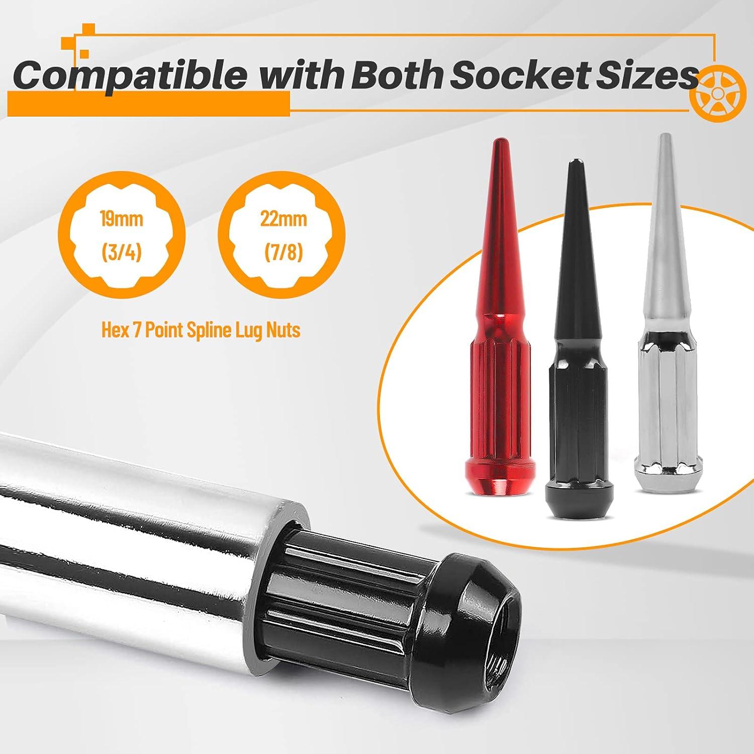 MIKKUPPA 7 Point Spike Lug Nuts Socket Key, 20mm Inner Diameter SAE 1/2" Drive Replacement Hex Socket Tuner Tool for M14x1.5, M14x2.0, 9/16 Chevy Silverado Truck Aftermarket Spiked Wheel Lug Nut