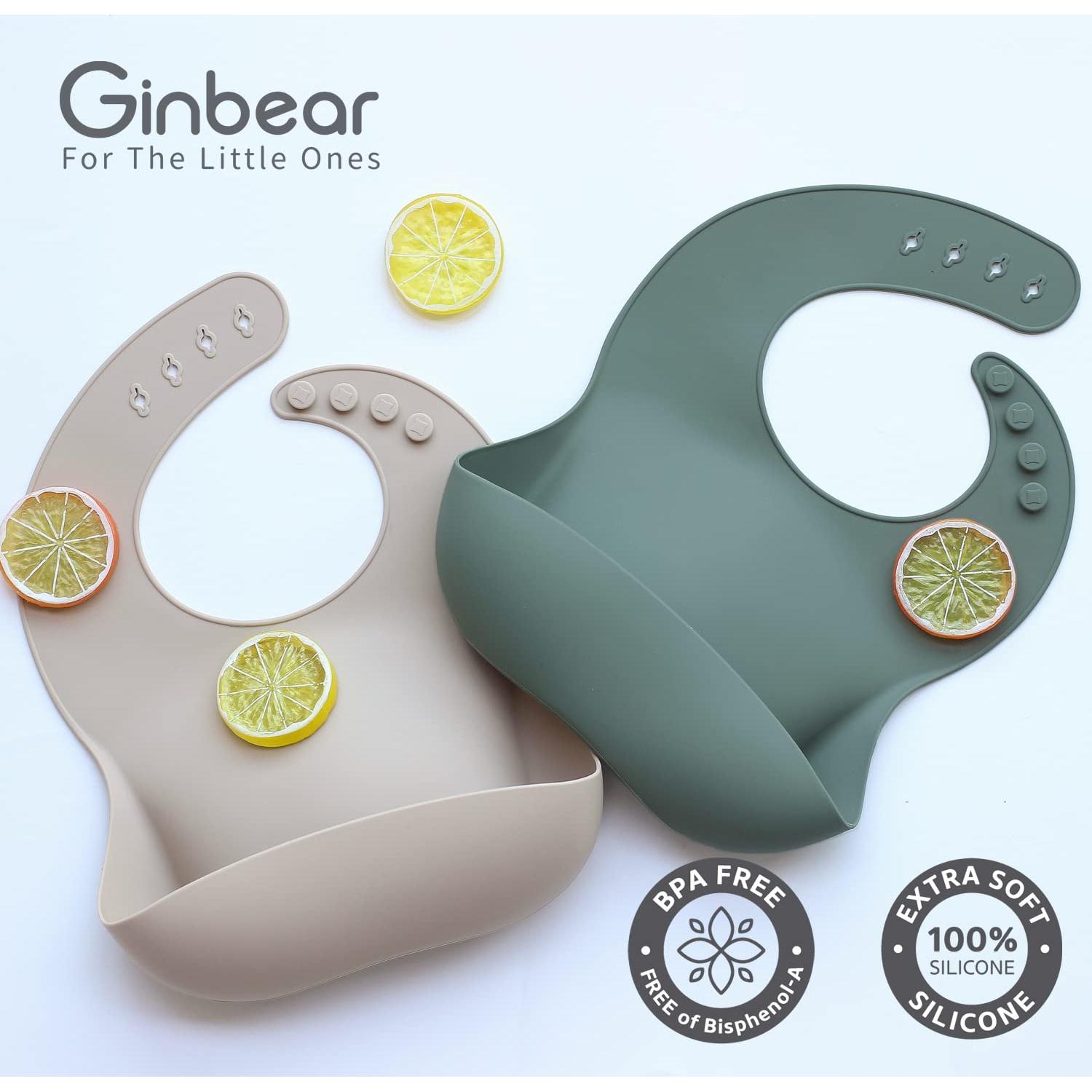 Baberos de Silicona Ginbear Ajustables Impermeables 2 Unidades