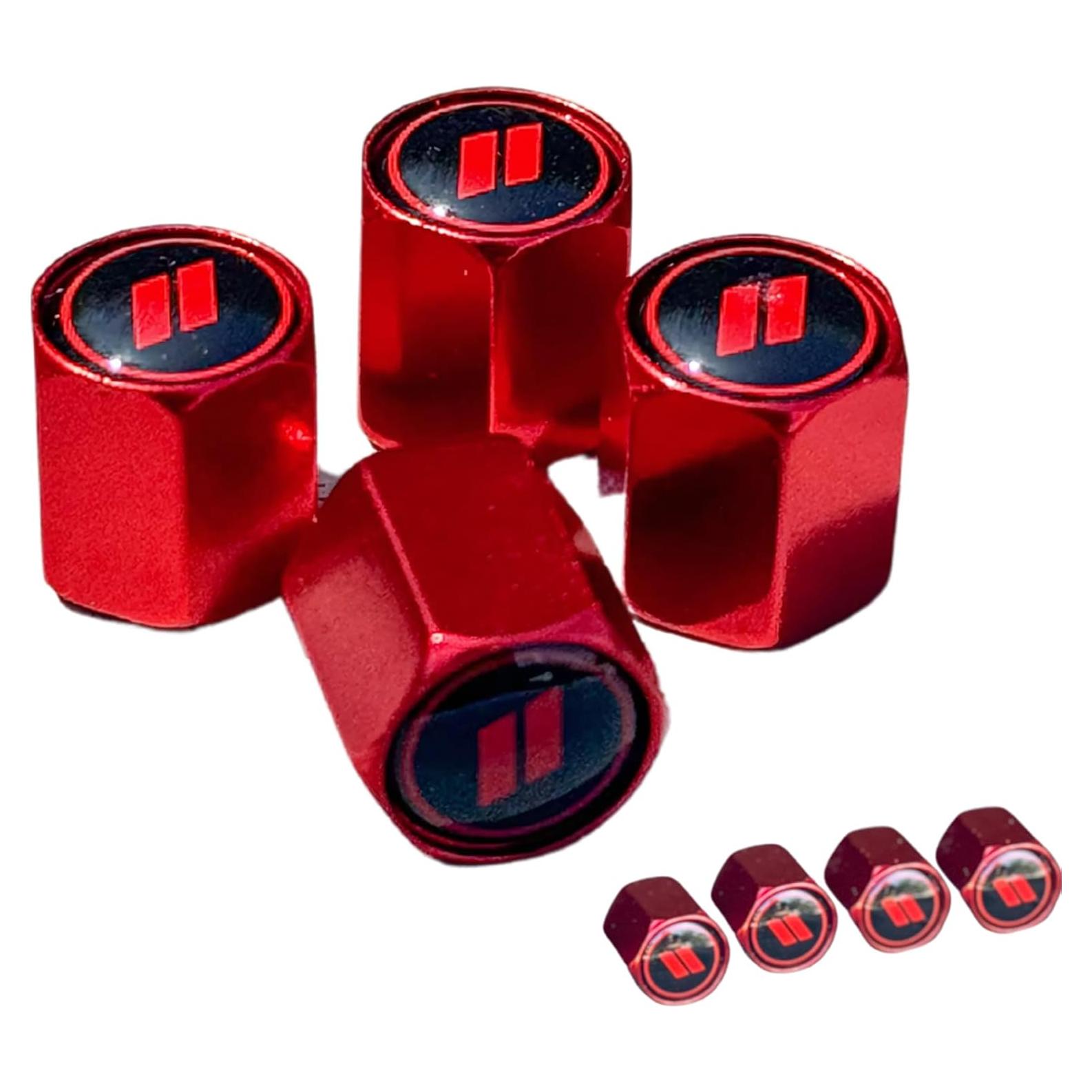 TACTILIAN Red Tire Valve Stem Caps for Dodge Tire Valve 4 Pack | Leakproof Aluminum Tire Valve Caps with Rubber O-Ring Compatible with Dodge Valve Stem Caps for Challenger, Charger, Ram, Durango