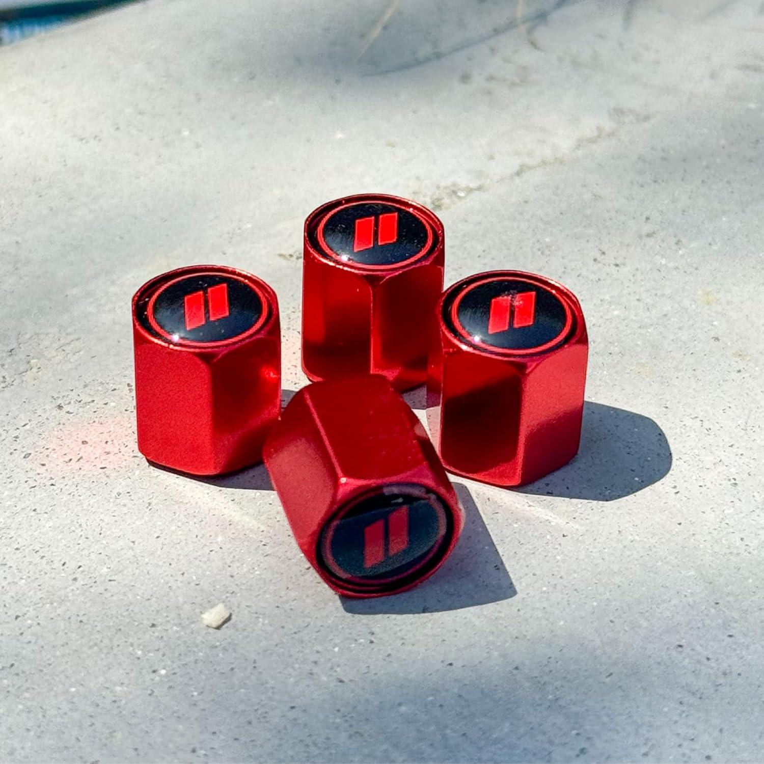 TACTILIAN Red Tire Valve Stem Caps for Dodge Tire Valve 4 Pack | Leakproof Aluminum Tire Valve Caps with Rubber O-Ring Compatible with Dodge Valve Stem Caps for Challenger, Charger, Ram, Durango