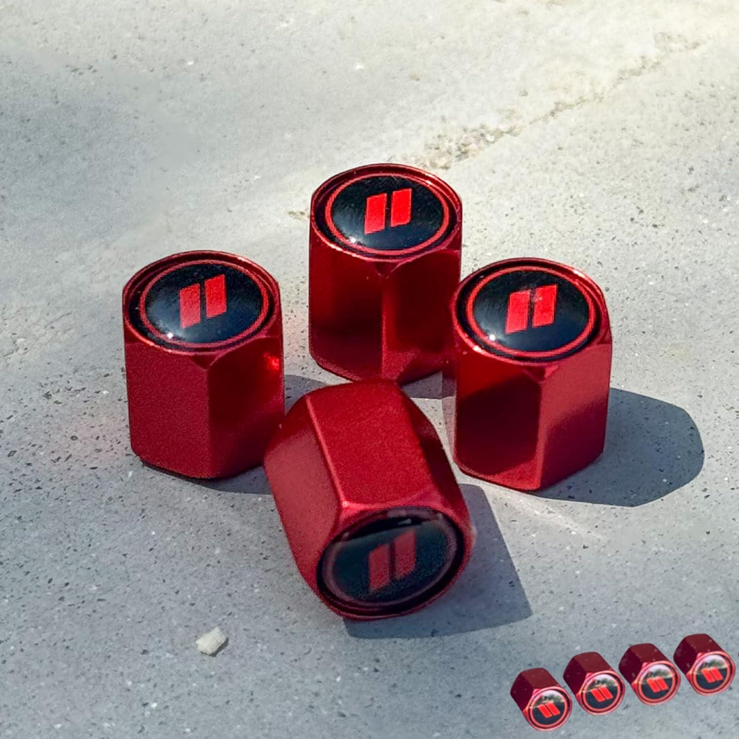 TACTILIAN Red Tire Valve Stem Caps for Dodge Tire Valve 4 Pack | Leakproof Aluminum Tire Valve Caps with Rubber O-Ring Compatible with Dodge Valve Stem Caps for Challenger, Charger, Ram, Durango